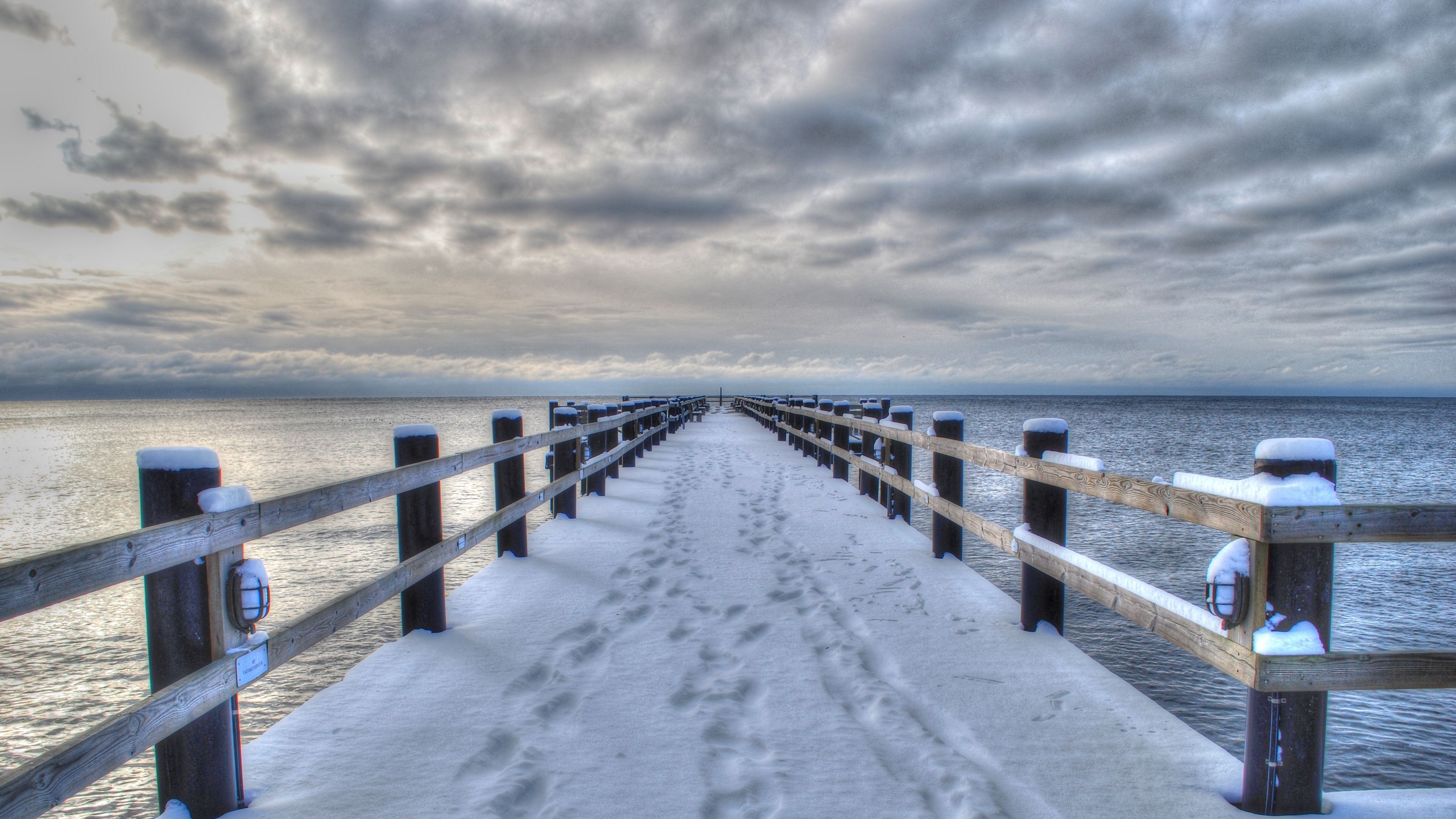 sea, winter, bridge, landscape 4k Winter, Sea, bridge. Nature wallpaper, Landscape, Nature