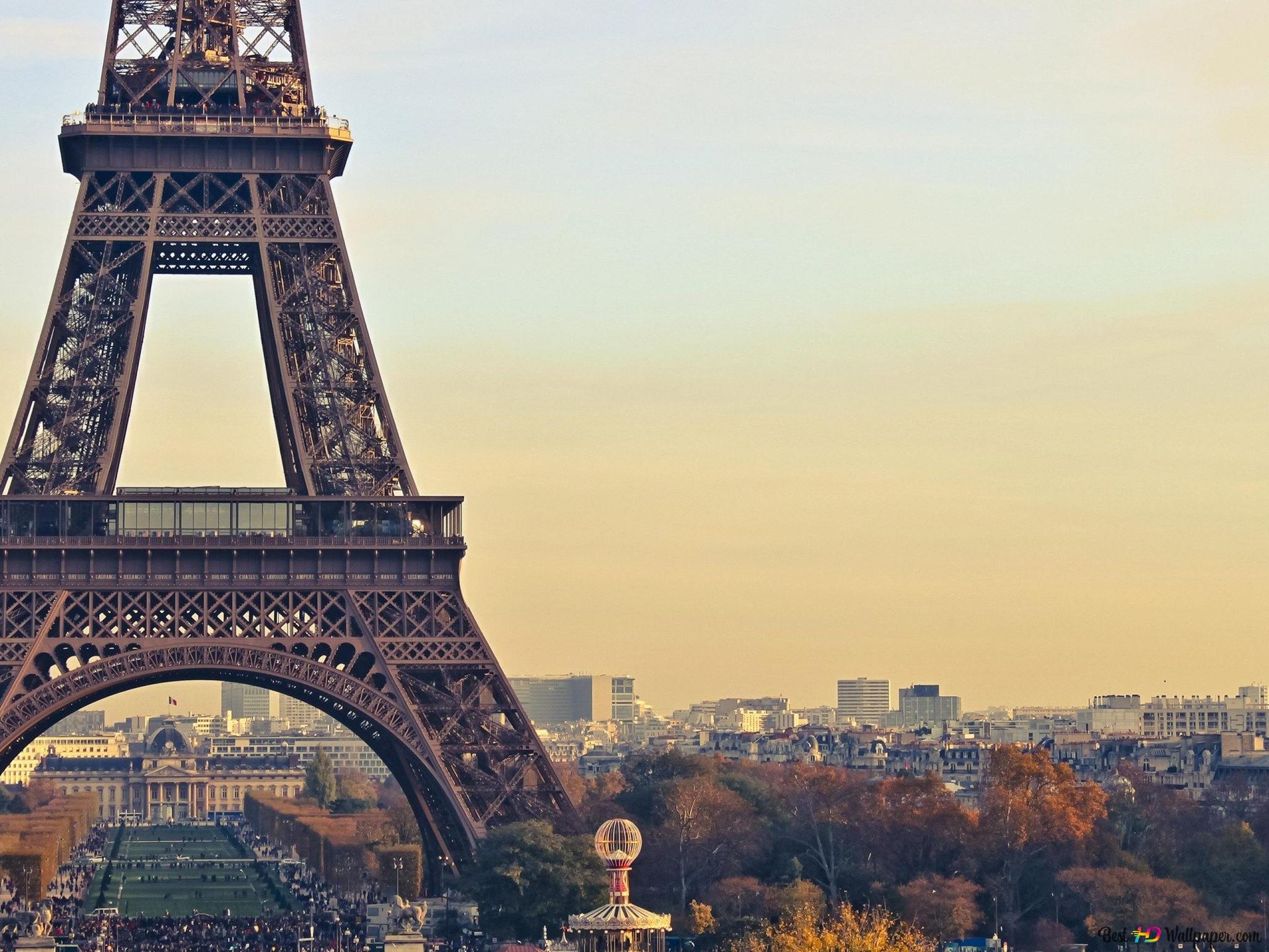 Paris city buildings and view of the eiffel tower 2K wallpaper download