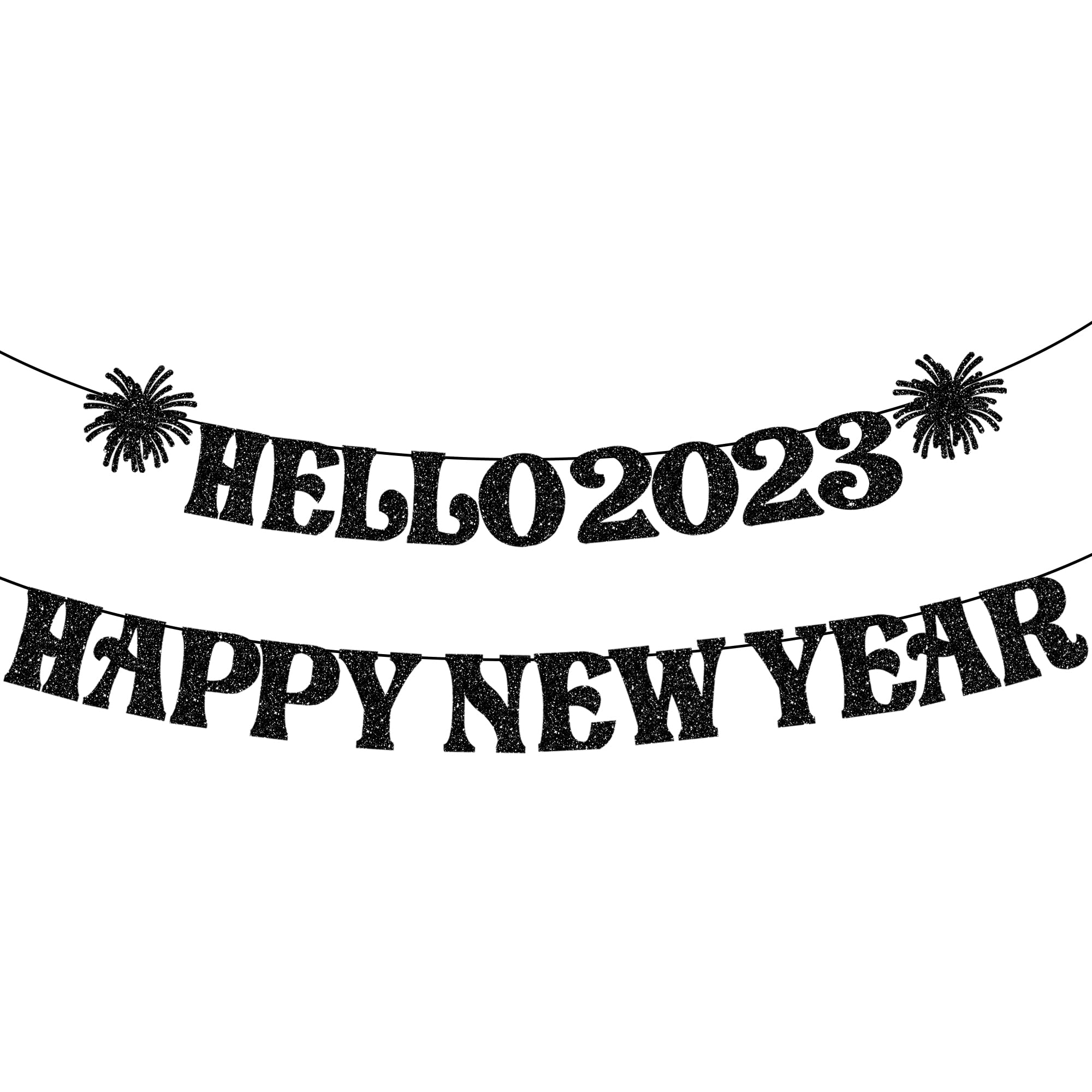 Black Glitter, Hello 2023 Happy New Year Banner, 10 Feet. New Years Eve Banner 2023. New Years Eve Party Supplies 2023. Happy New Year Decorations 2023