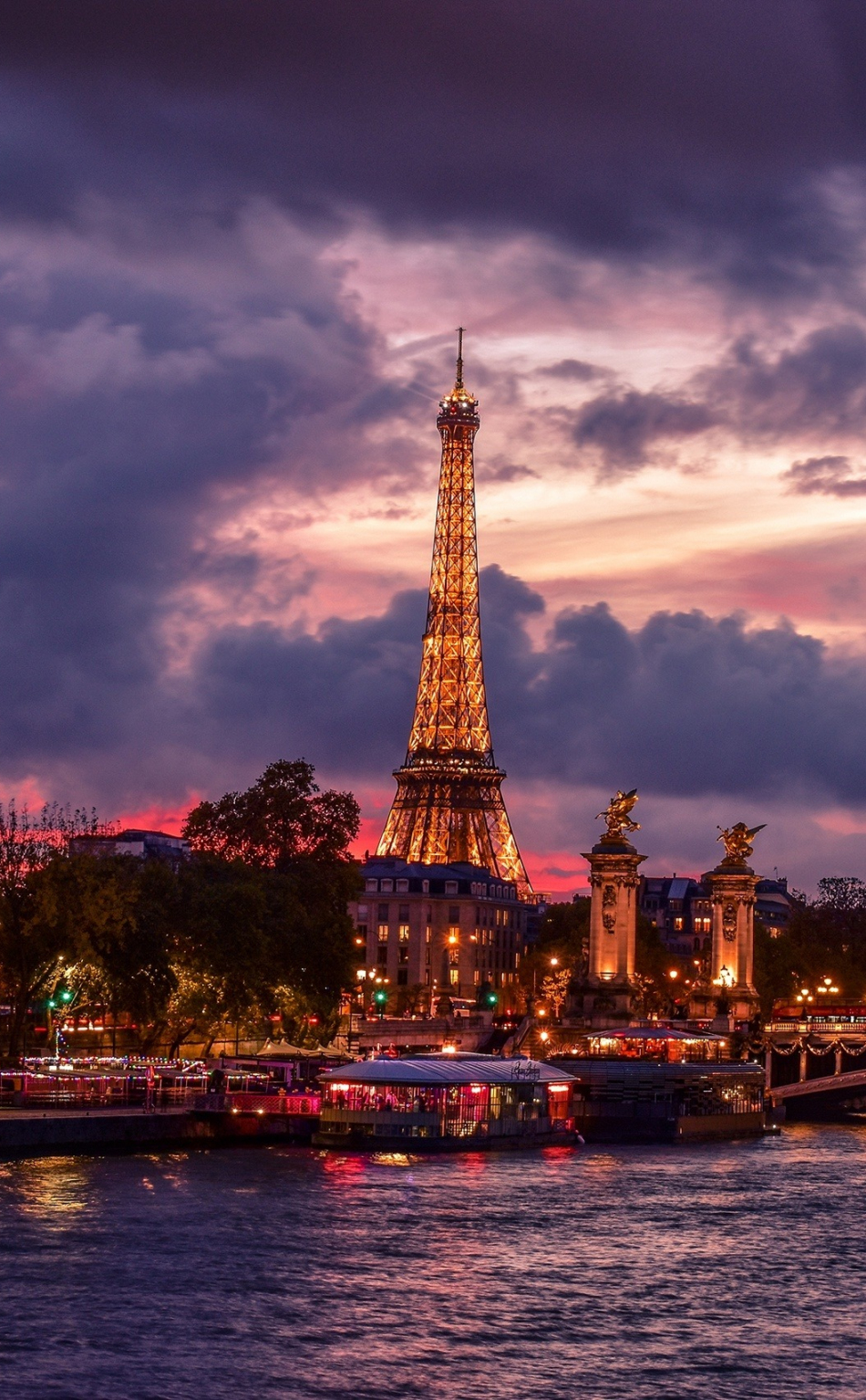 Download wallpaper 950x1534 eiffel tower, night, city, paris, clouds, iphone, 950x1534 HD background, 1030
