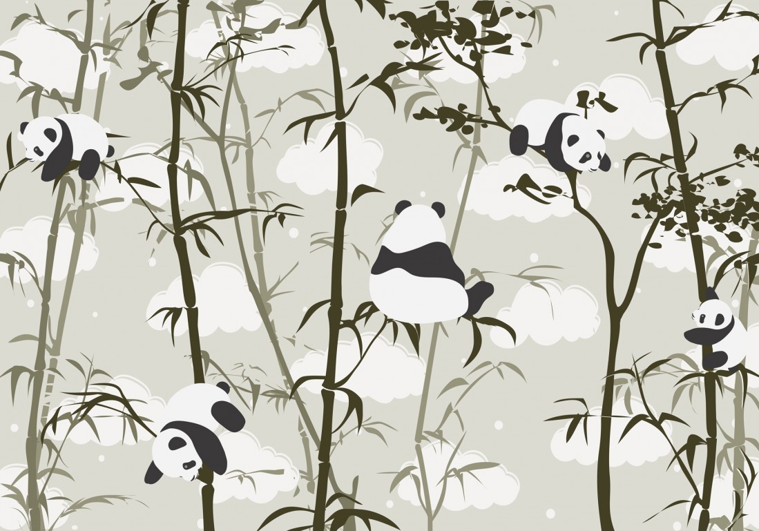 Cute Panda with Bambu Tree Wallpaper Mural • Wallmur®