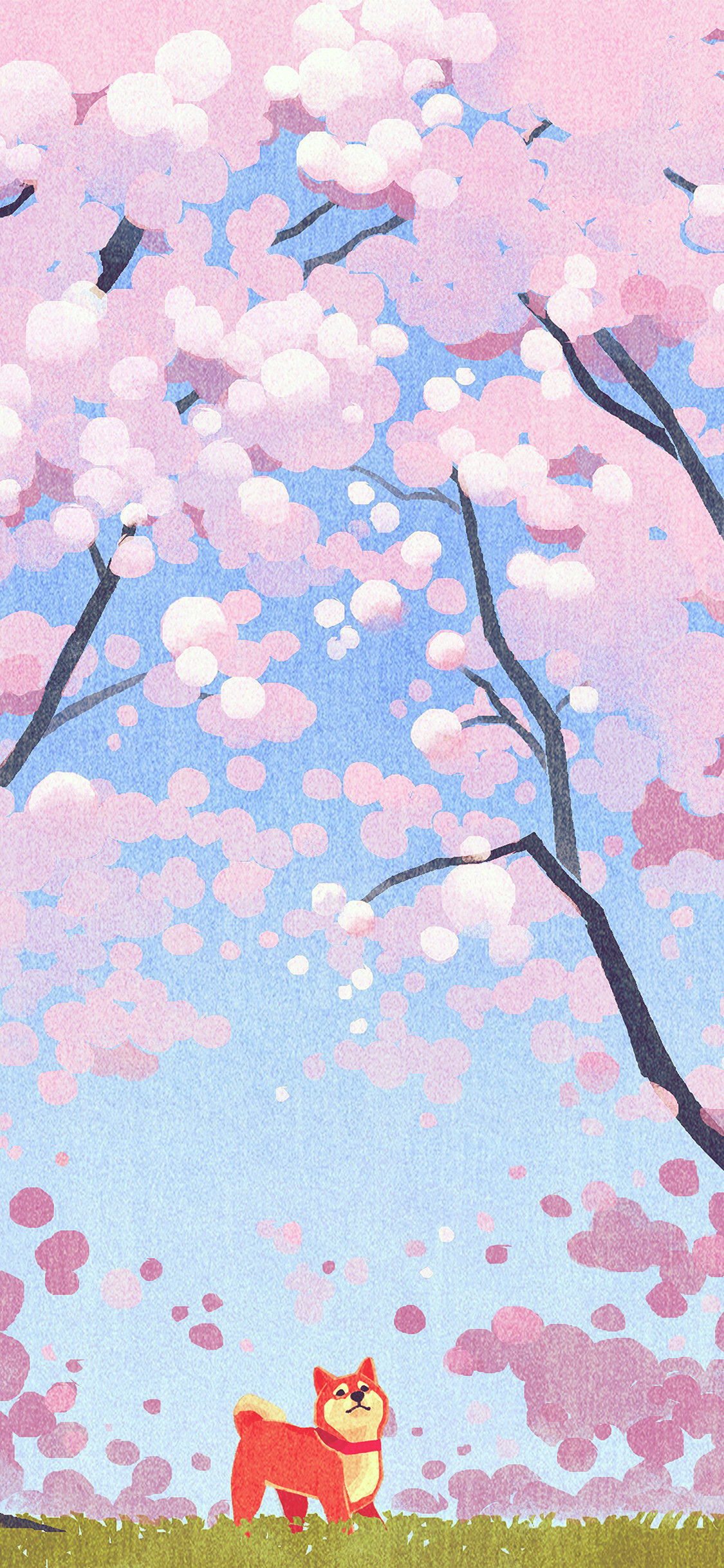 iPhone X wallpaper. cute siba dog animal spring illustration art pink