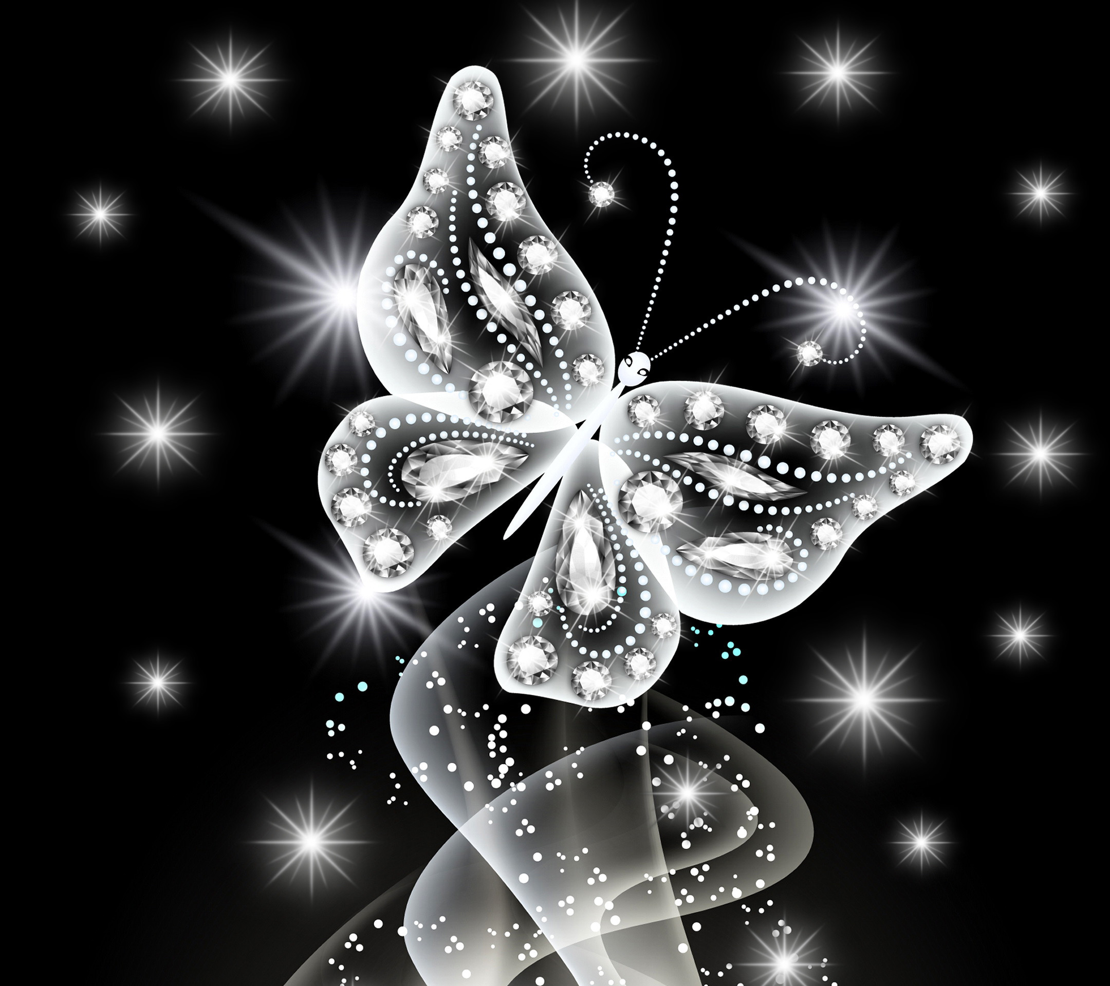 Wallpaper neon, butterfly, abstract, white, diamonds, jem, sparkle