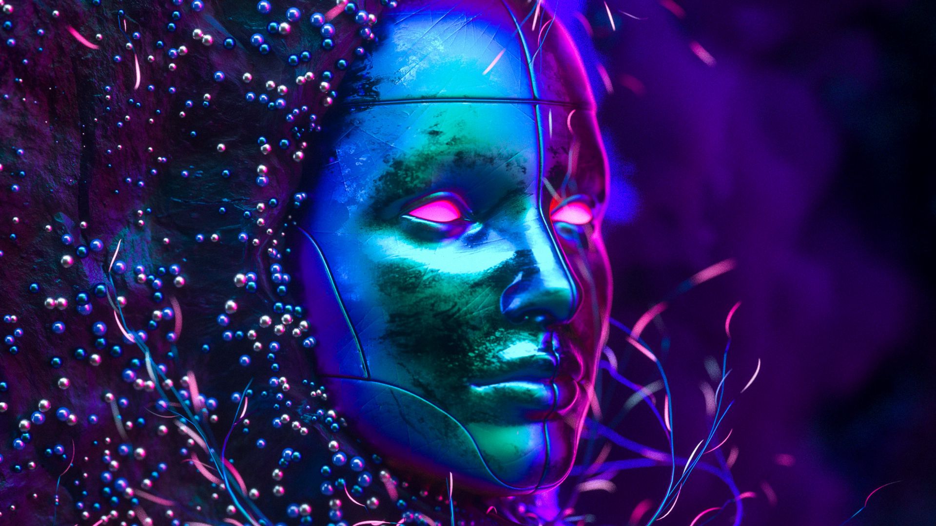 Download wallpaper 1920x1080 mask, neon, glitter, art full hd, hdtv, fhd, 1080p HD background