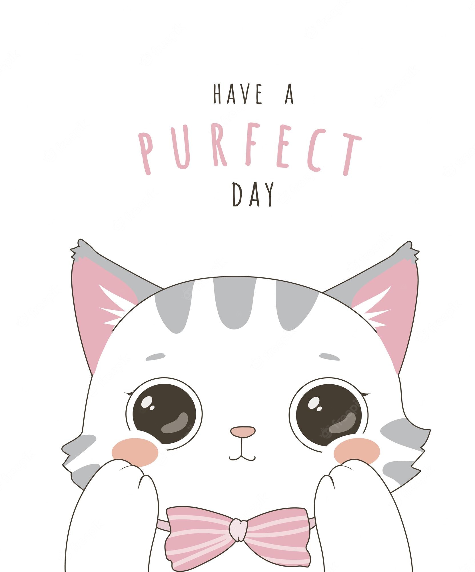 Premium Vector. Cute cat cartoon greeting card wallpaper background