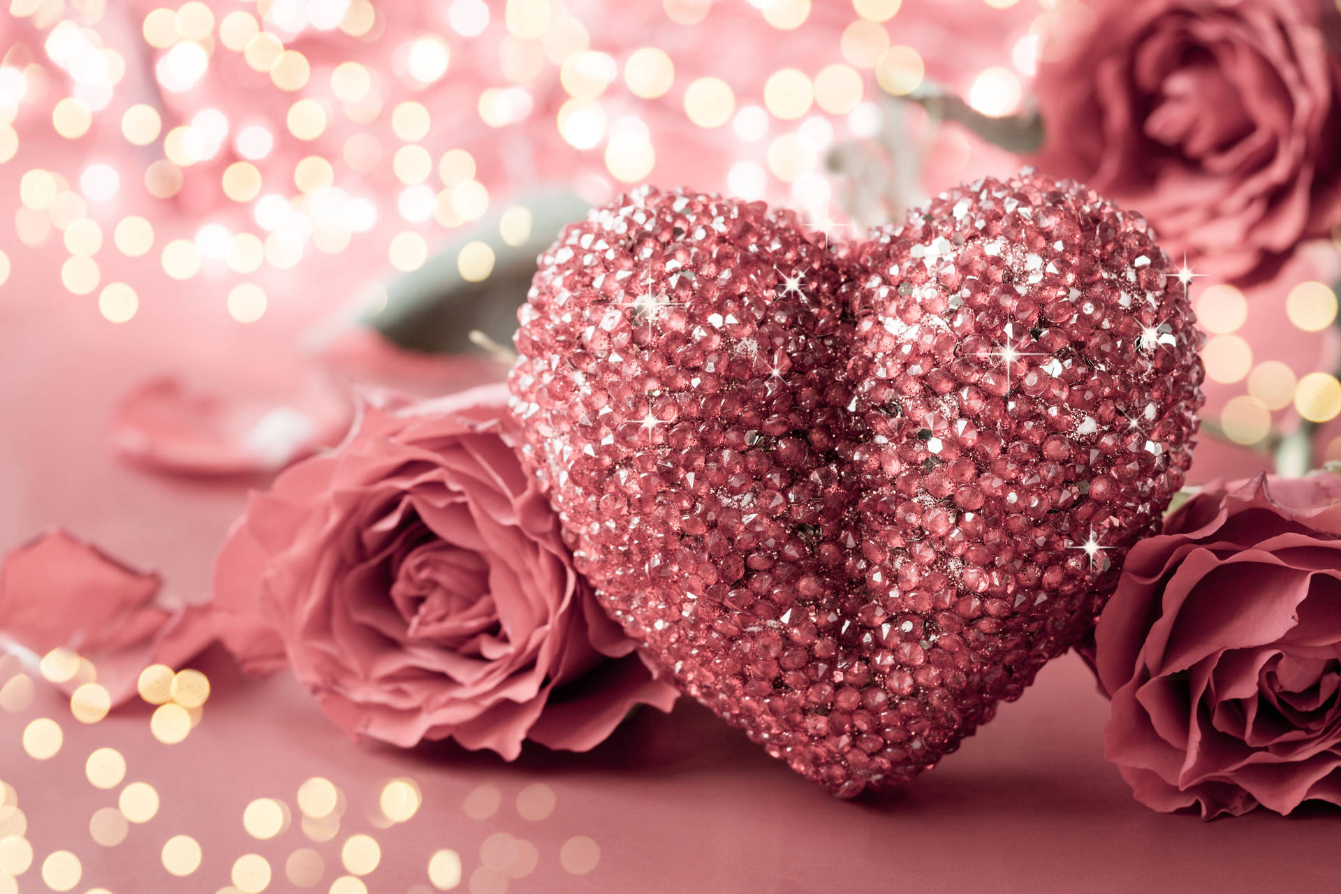 Download Valentines Day Pink Heart Glitters Wallpaper