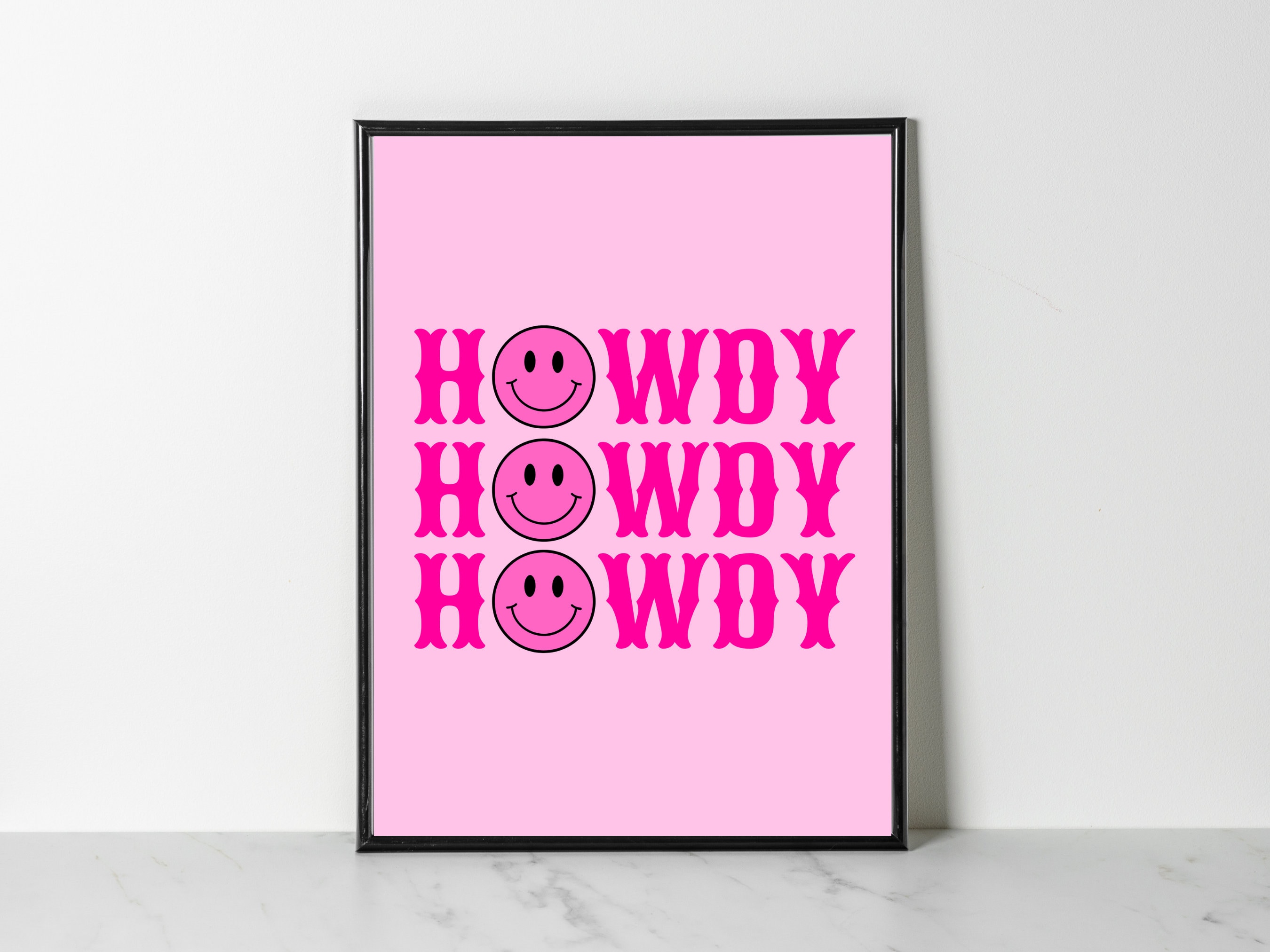 Cowboy// Cowgirl // Howdy Smiley Preppy Digital Print in Pink