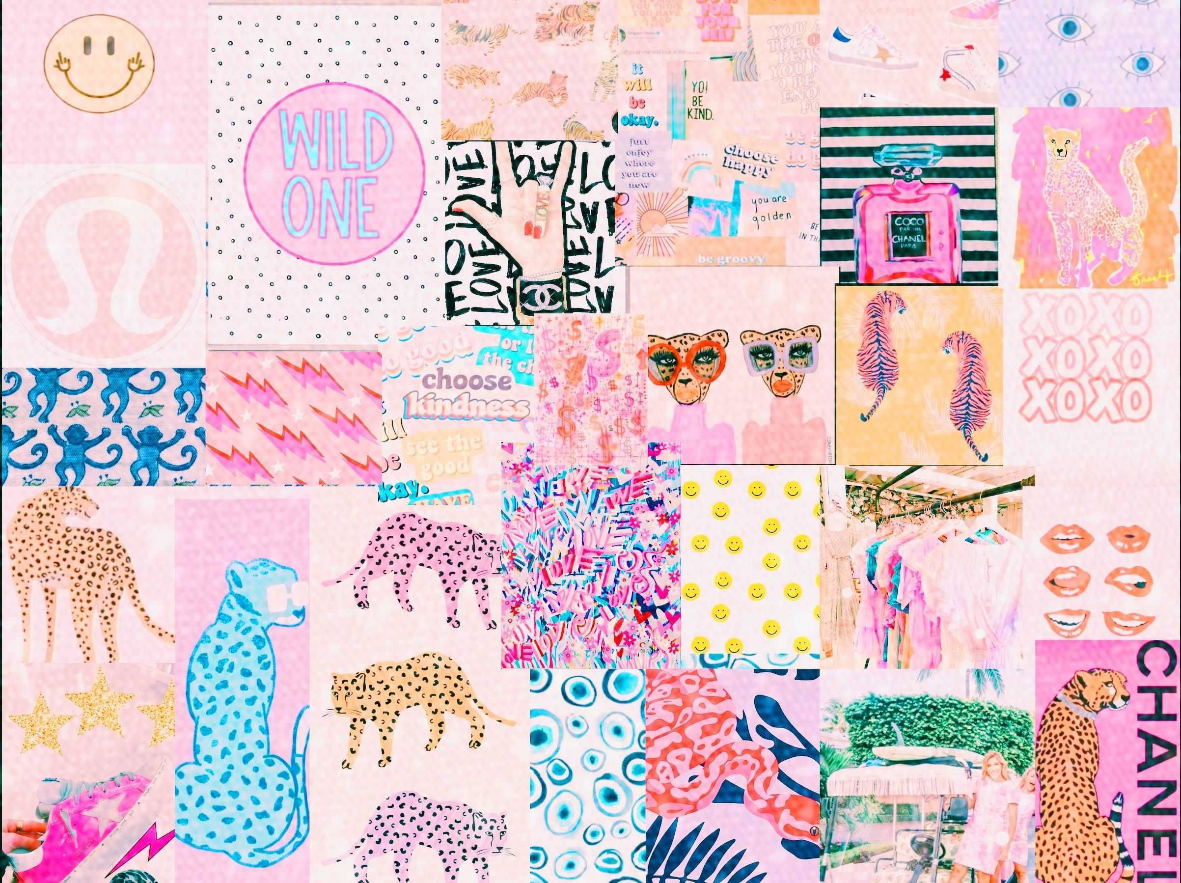 Download Wild Animals Pink Preppy Wallpaper