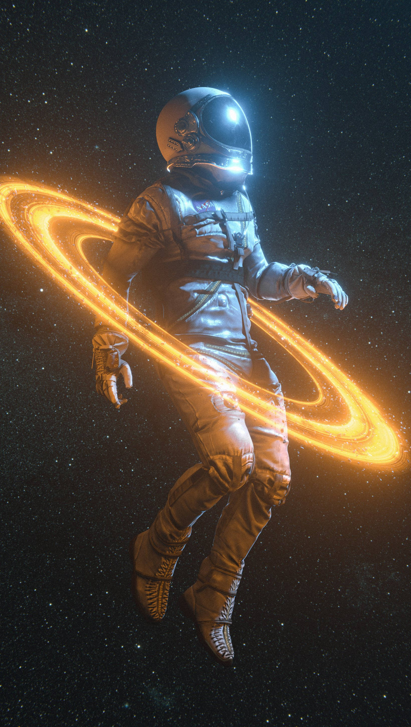 Download Astronaut With Planetary Rings Cool Android Wallpaper