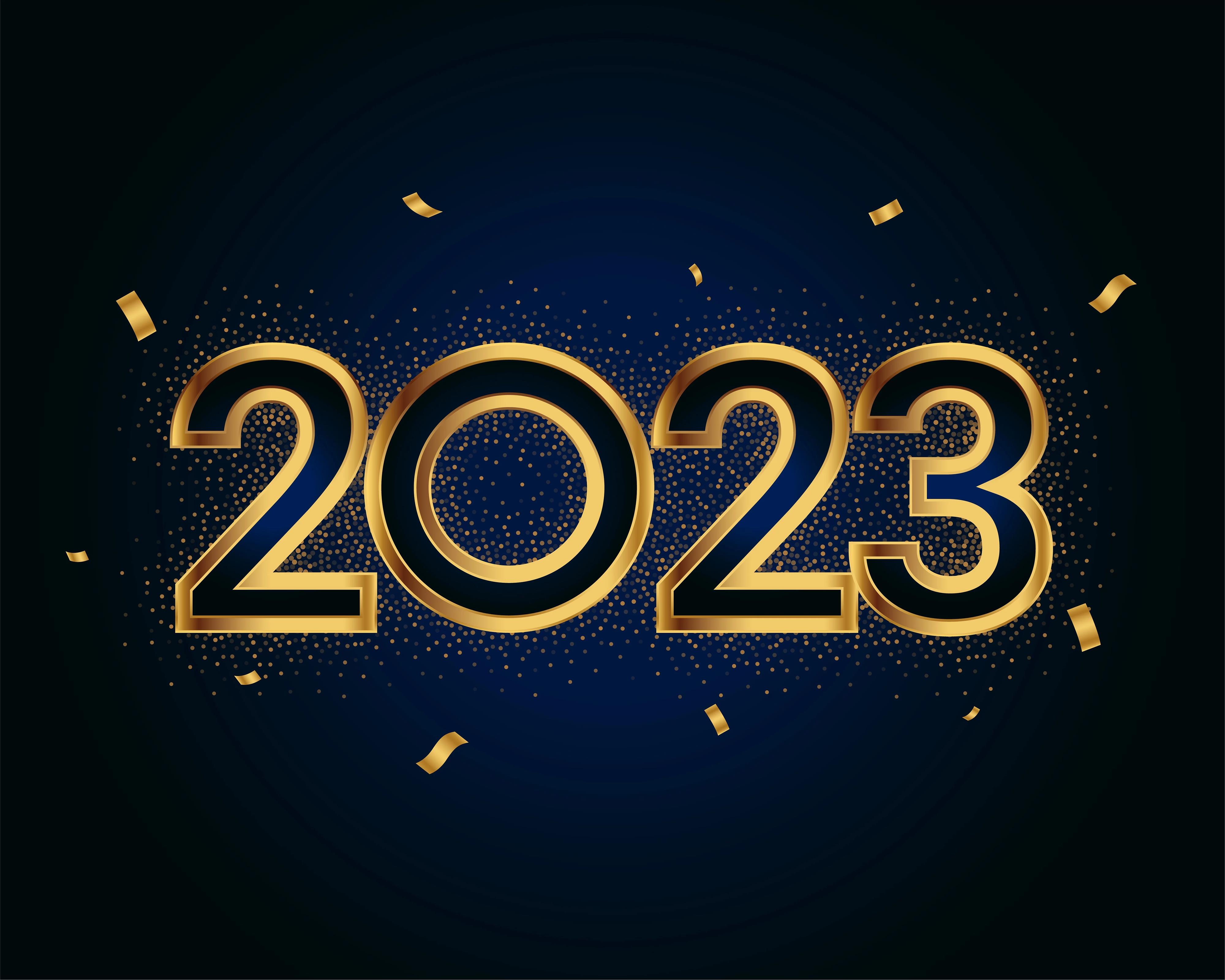 New Year 2023 HD Wallpaper Gold Number With Black Blue Background