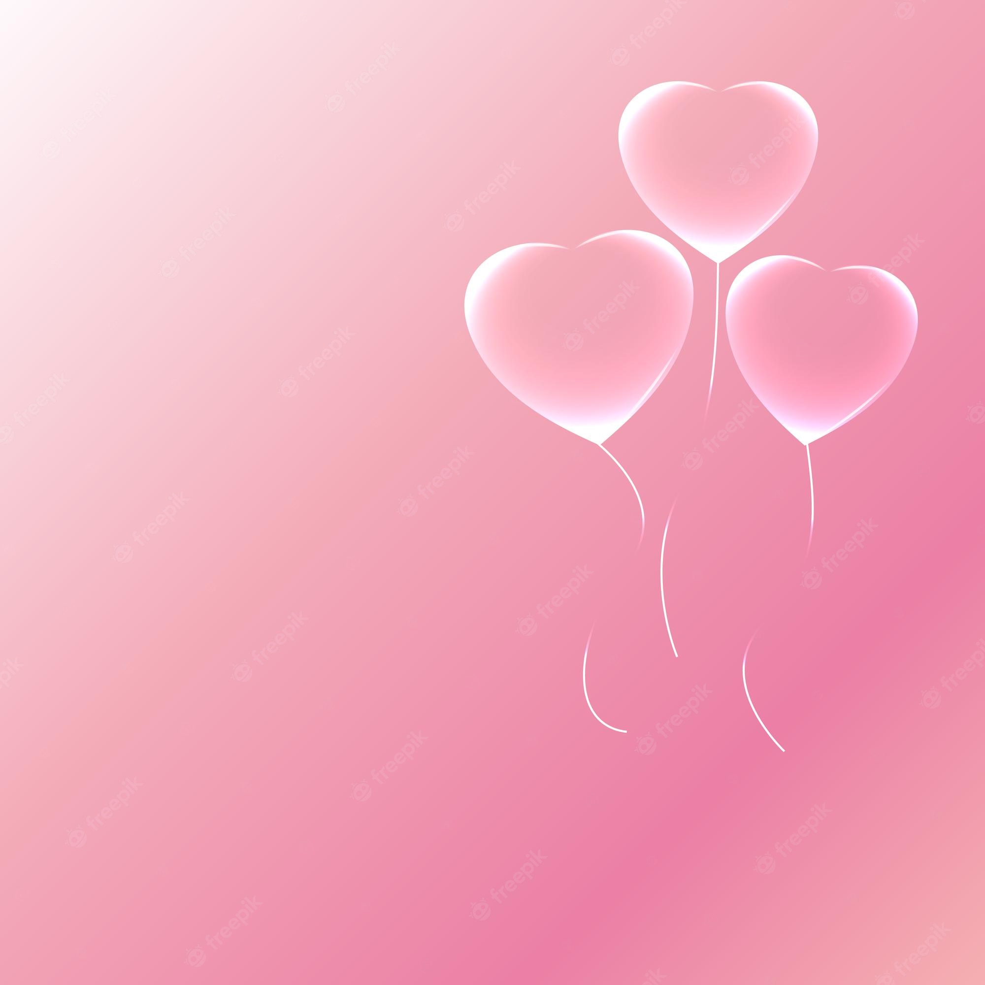 Premium Vector. Three transparent balloons in the shape of hearts, place for text. colorful pink wallpaper suitable for valentine days or wedding invitation