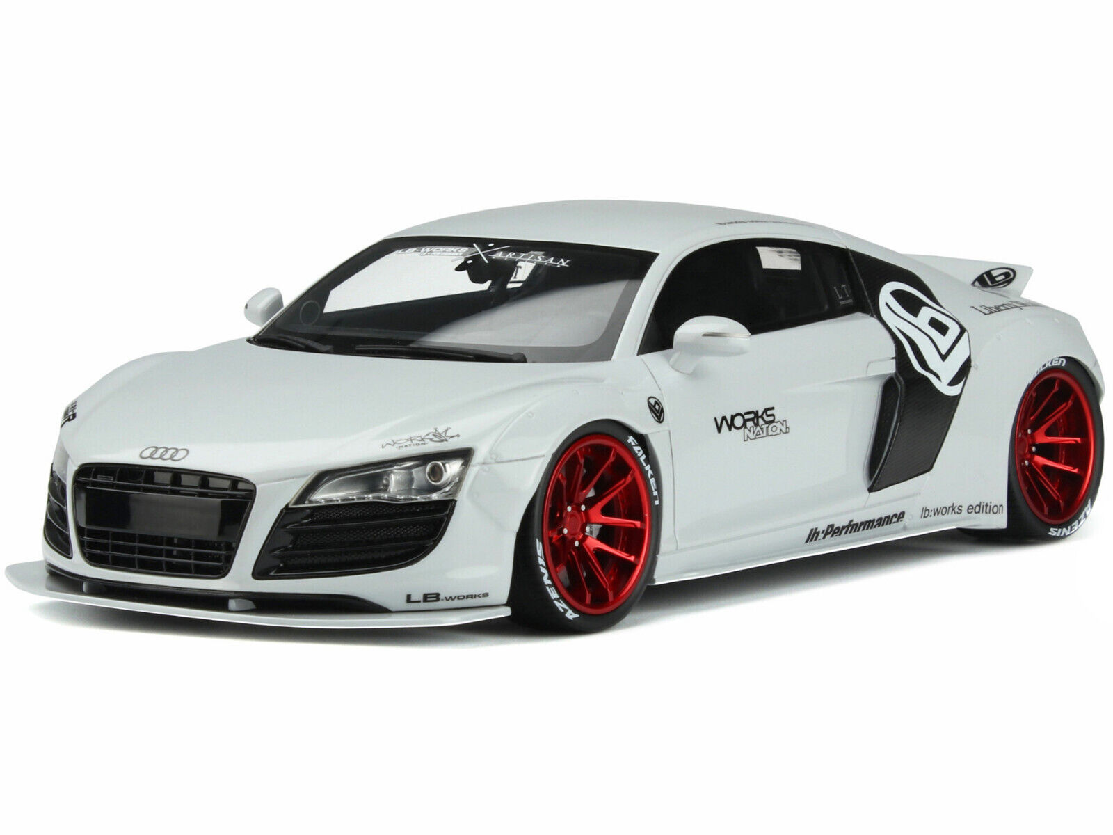 AUDI R8 LB WORKS LIBERTY WALK GLACIER WHITE 1 18 MODEL CAR BY GT SPIRIT GT325
