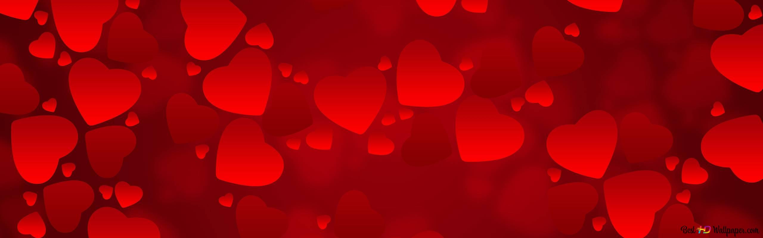 Valentine's day red hearts background 2K wallpaper download