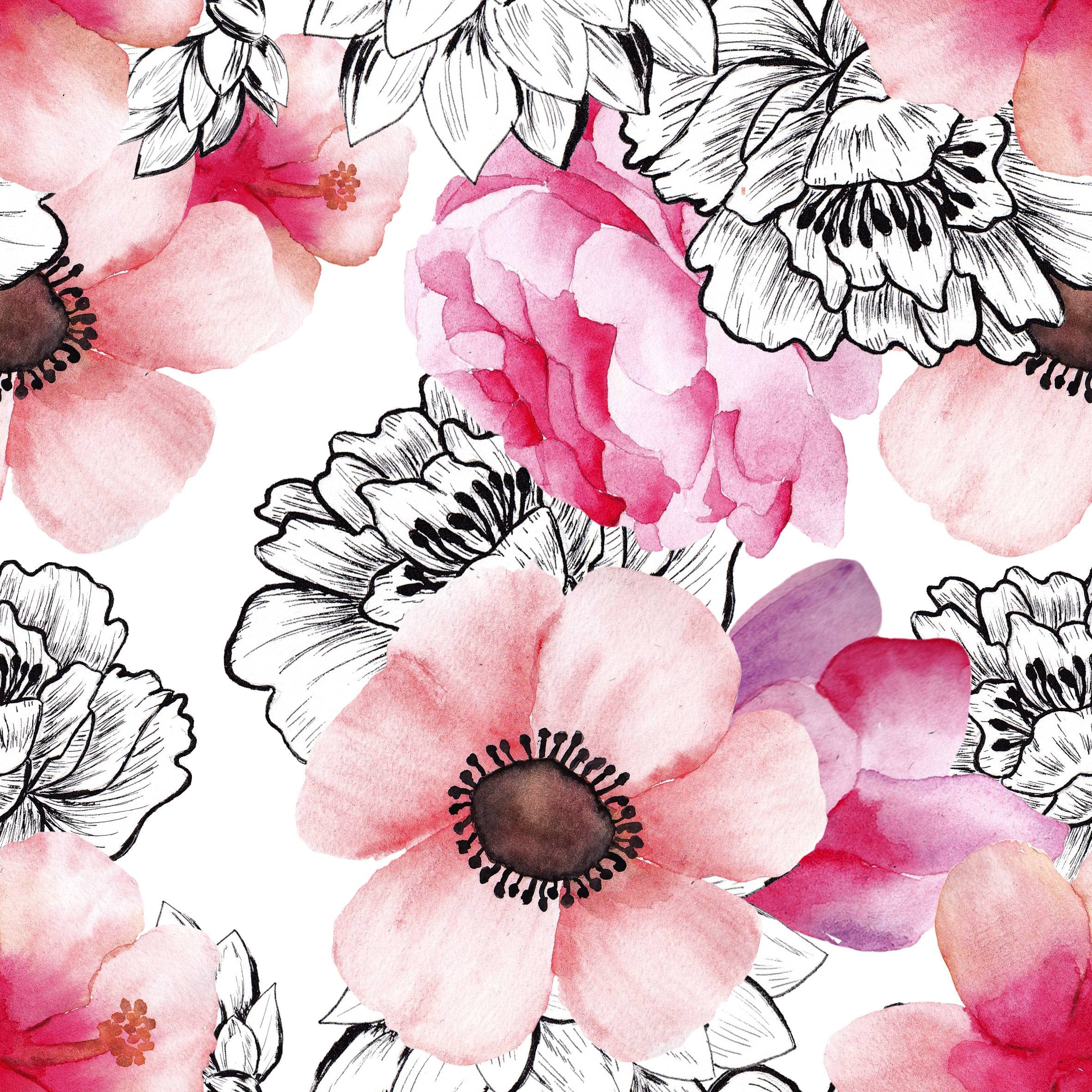 COKCOKR Floral Wallpaper Peel And Stick Wallpaper Pink Red White Black Purple Contact Paper Self Adhesive Removable Watercolor Vintage Wallpaper Wall Paper Flower For Cabinets 17.7inch X 236inch