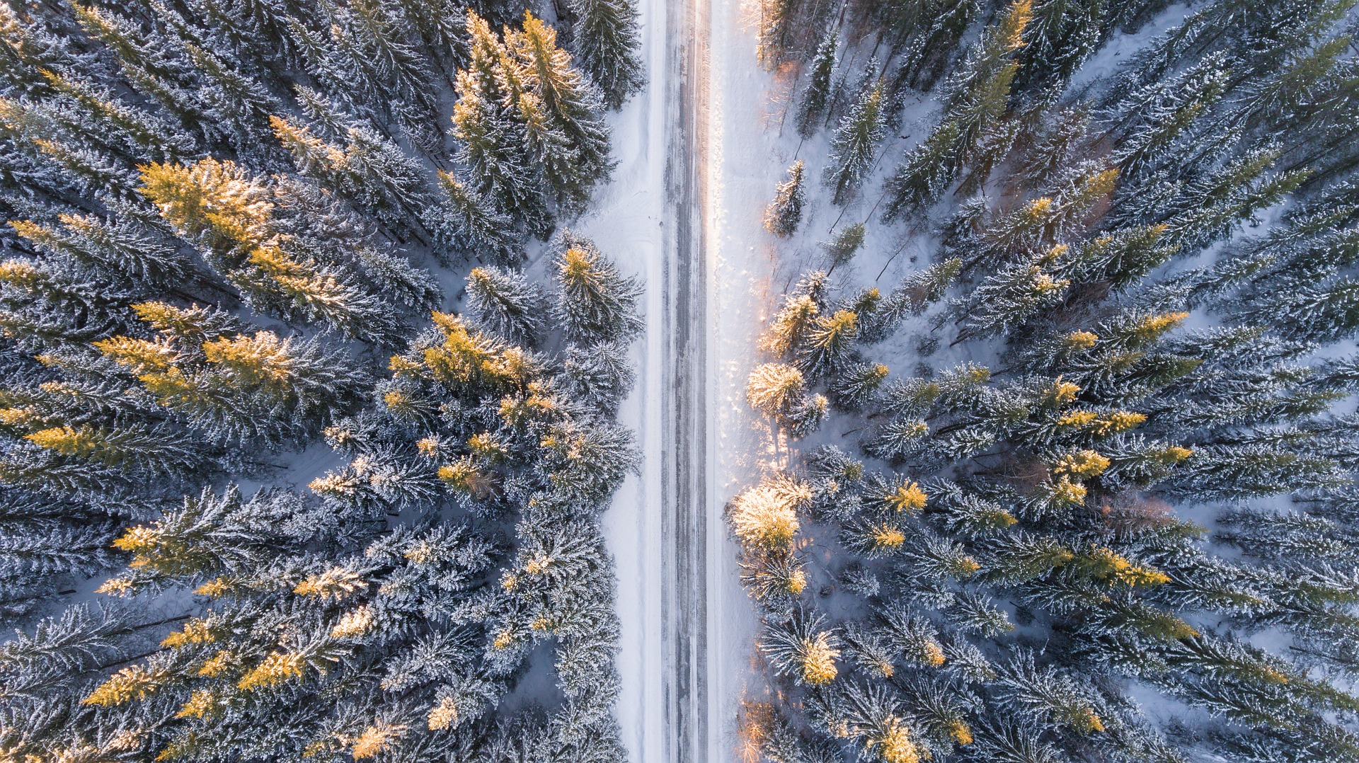 Desktop Wallpaper Aerial View, Forest, Trees, Winter, Road, HD Image, Picture, Background, Vhxplv