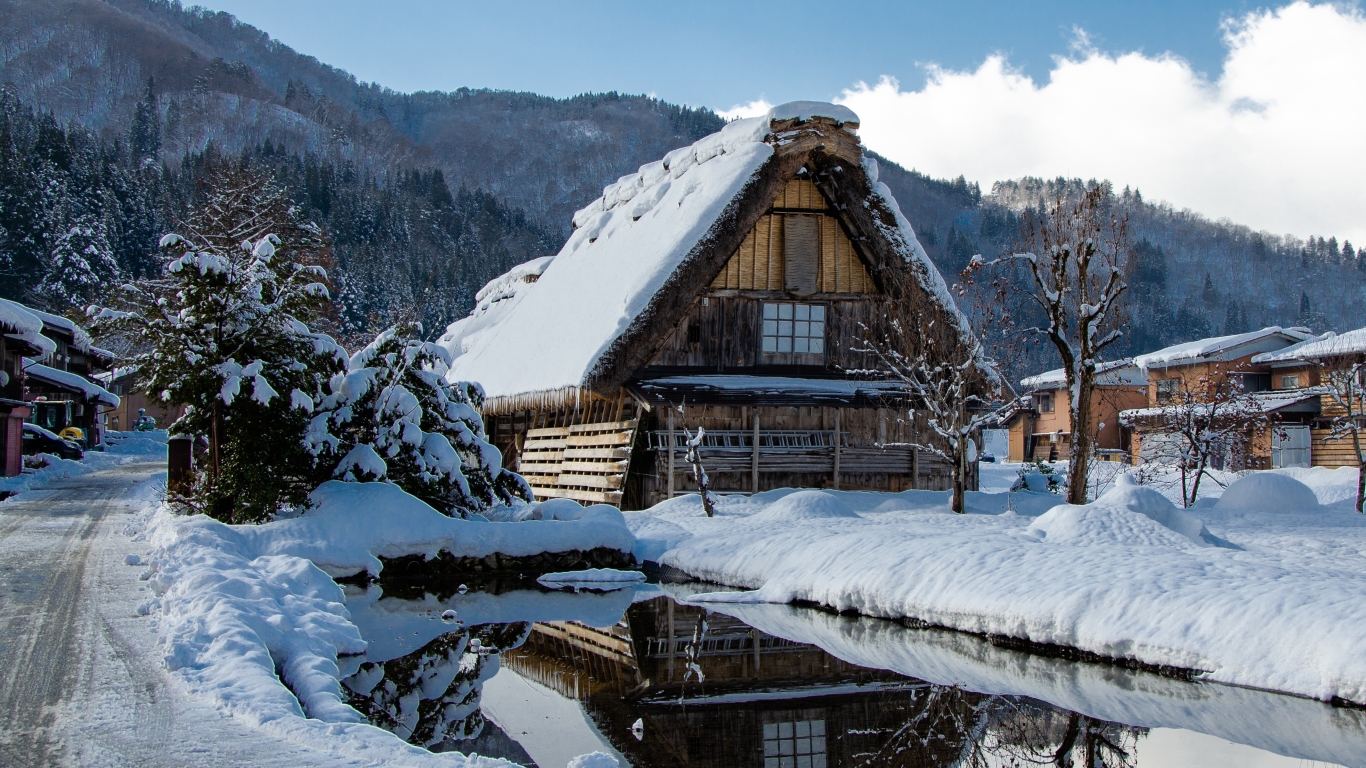 House Japan Mountain Snow Village Winter HD WALLPAPER