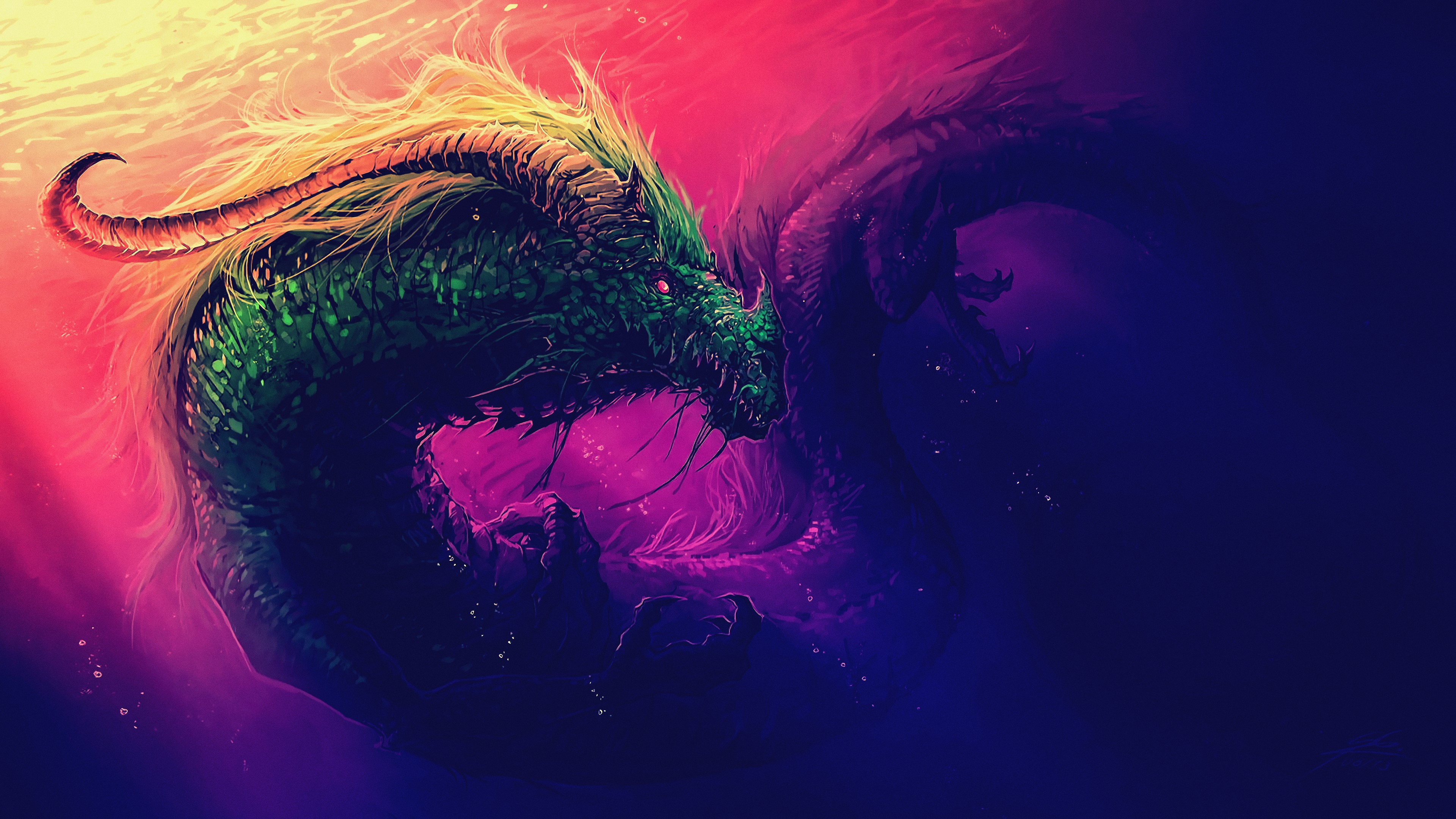 Wallpaper / fantasy art, artwork, fan art, science fiction, concept art, dark, digital art, water, underwater, dragon, creature, mythology, sea monsters, animals free download