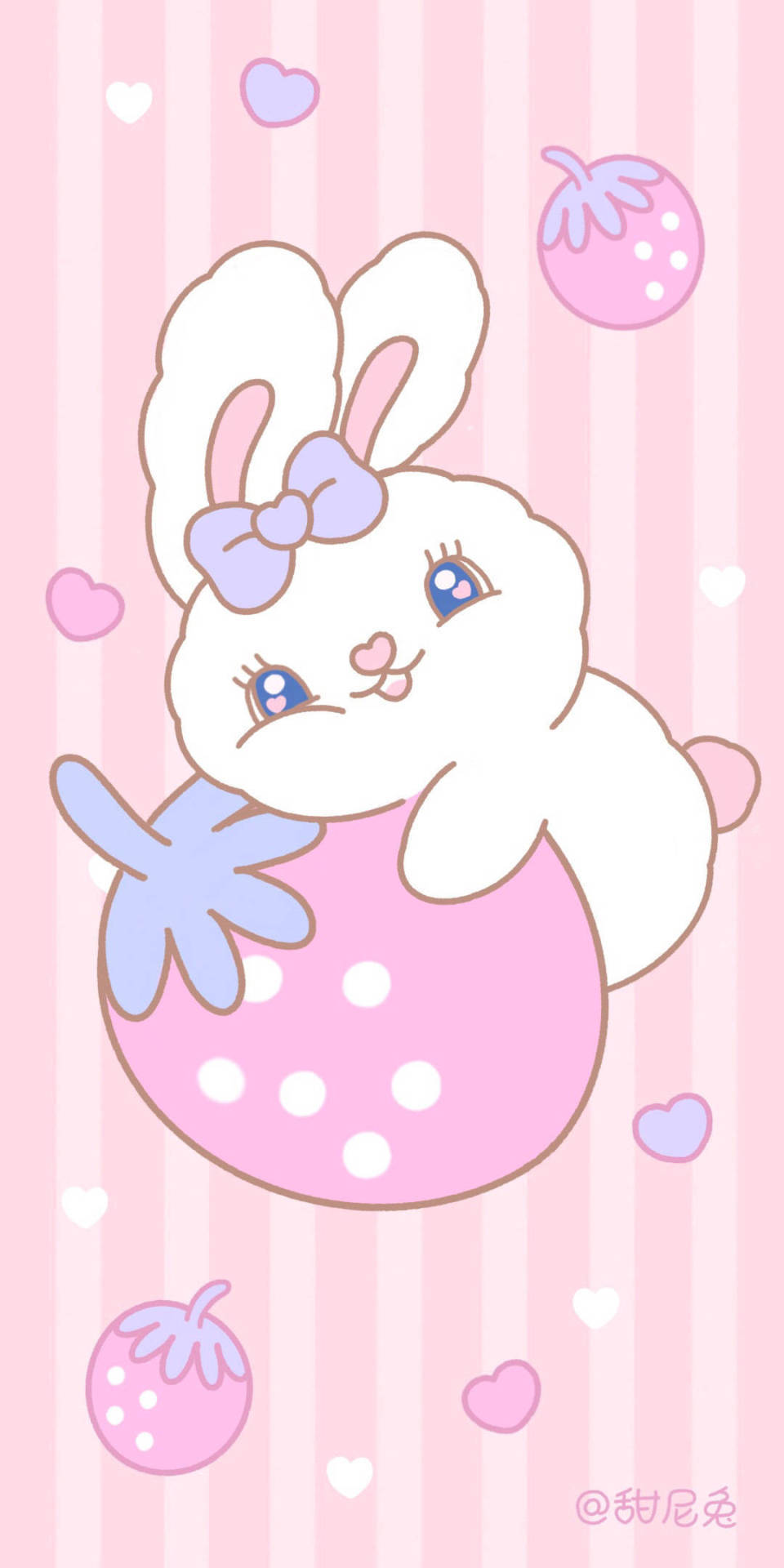 Download White Rabbit Embracing Strawberry Wallpaper