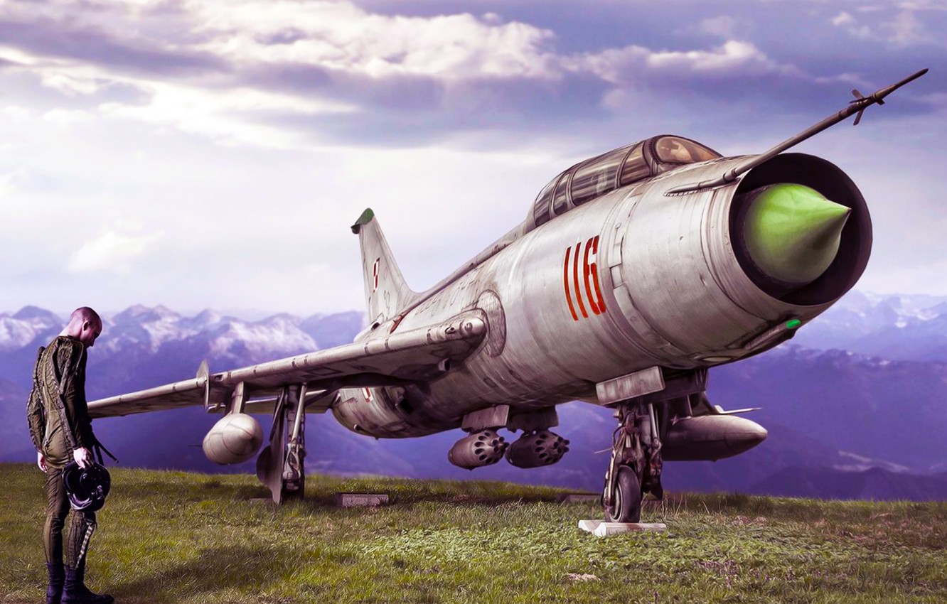 Wallpaper Figure, The Sky, Grey, Nose, ART, Aviation, Fighter Bomber, Pilot, Pilot, 116, Fitter, Su 7 Image For Desktop, Section авиация