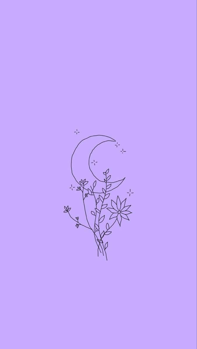 Download Kawaii Purple Flowers And Moon Wallpaper