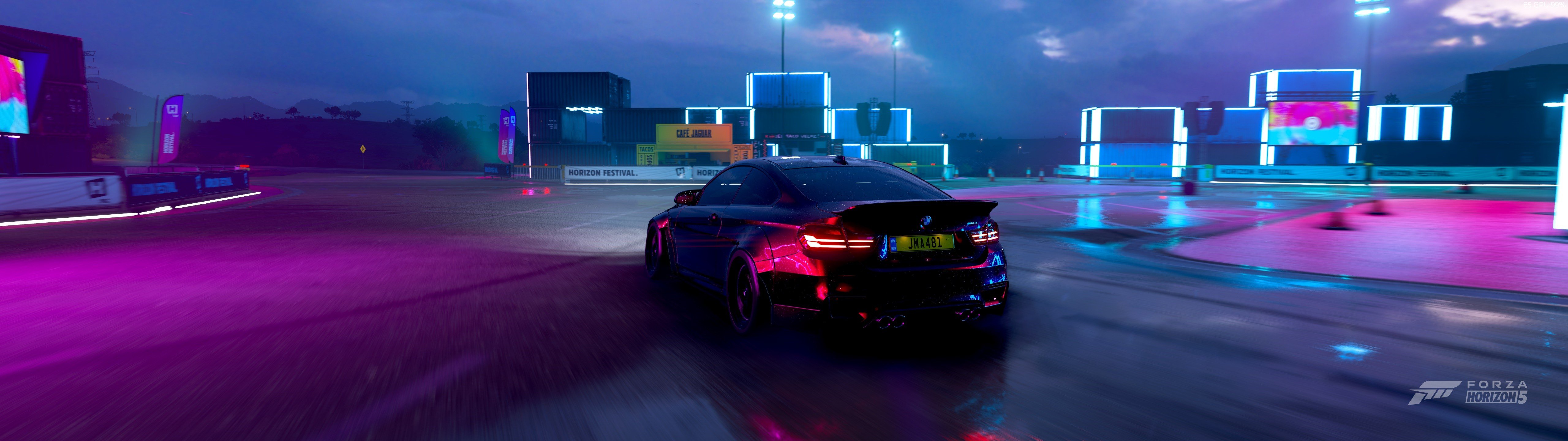 BMW M Forza Horizon 5 Photo Realistic Neon Car Video Games Wallpaper:5120x1440