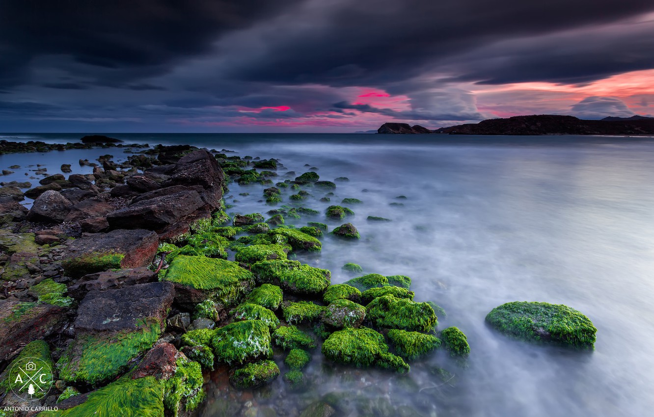 Wallpaper sea, the sky, clouds, rocks, shore, the evening, Spain, Murcia image for desktop, section пейзажи