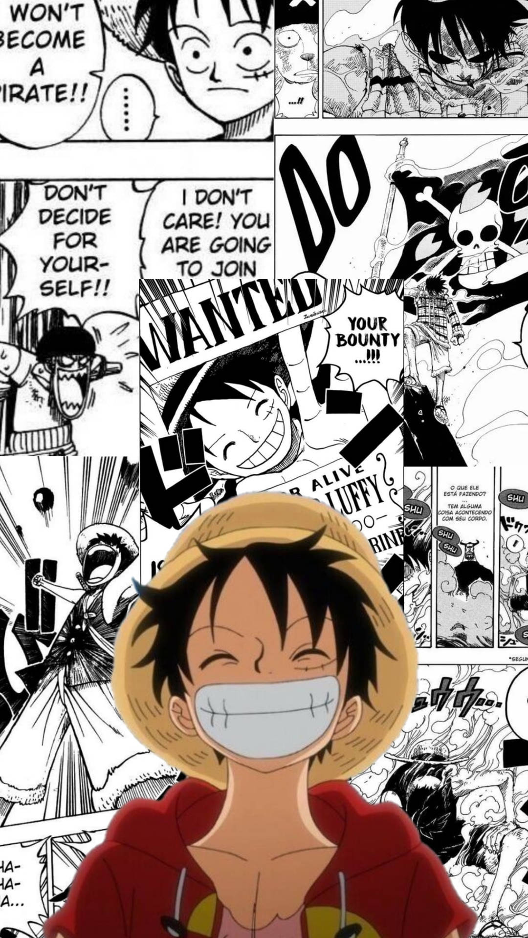Download Manga Panel And Luffy Smile Wallpaper