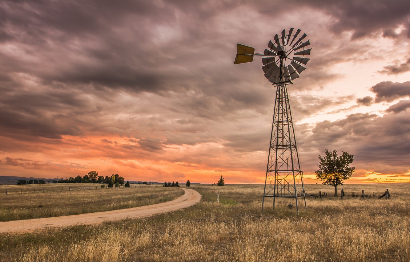 Wallpaper landscape, windmill, Australia, New South Wales, Brewongle, O'Connell Rd, Spinning Wheel Country Australia image for desktop, section пейзажи