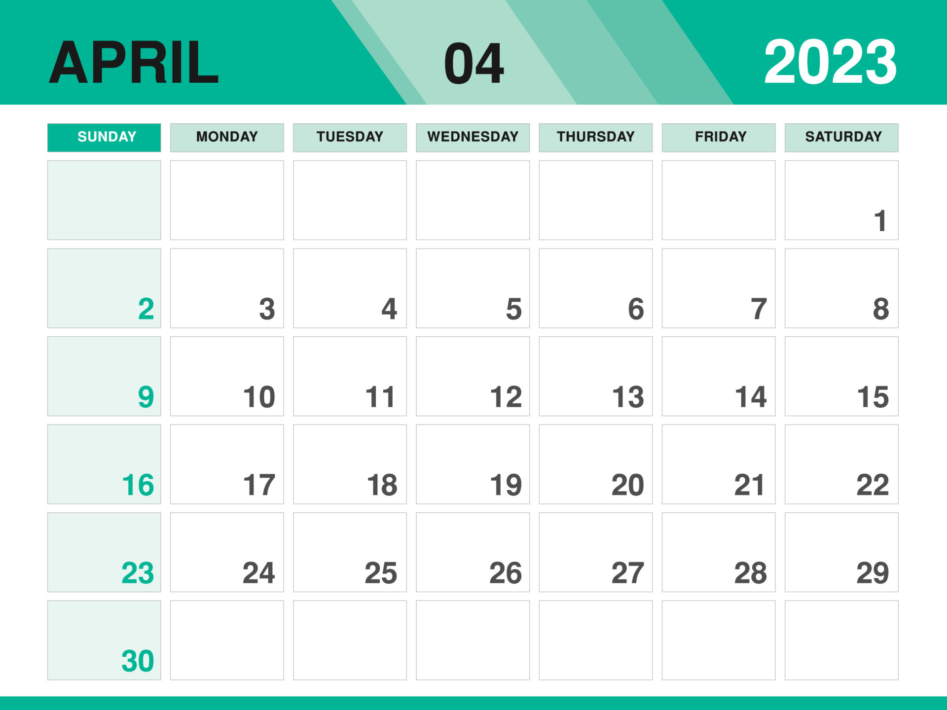 April 2023 , Calendar 2023 vector, planner monthly design, Desk calendar Wall calendar design, Minimal style, advertisement, poster, printing media, green background concept