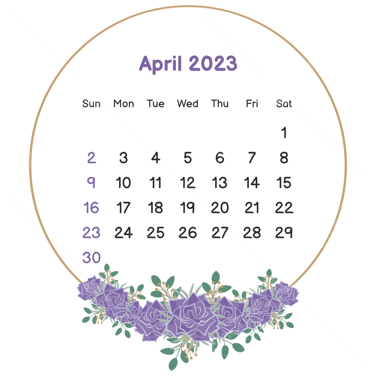 Calendar April 2023 Vector PNG Image, 2023 April Calendar With Circle Flower Frame, April, Calendar PNG Image For Free Download
