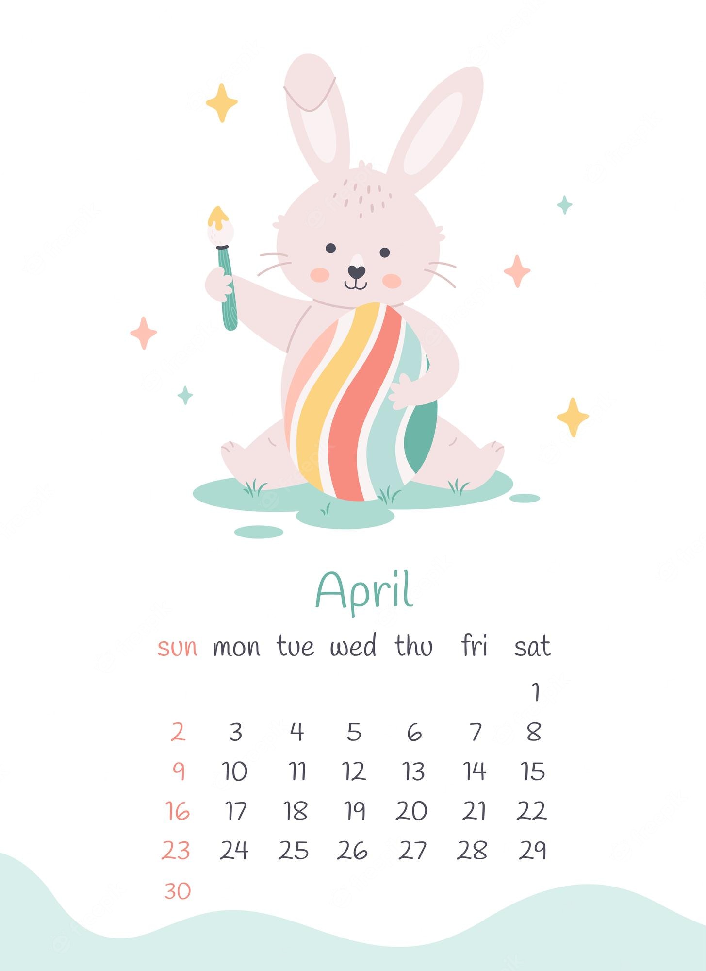 Premium Vector. April 2023 calendar. cute bunny painting easter egg. happy easter. the year of the rabbit