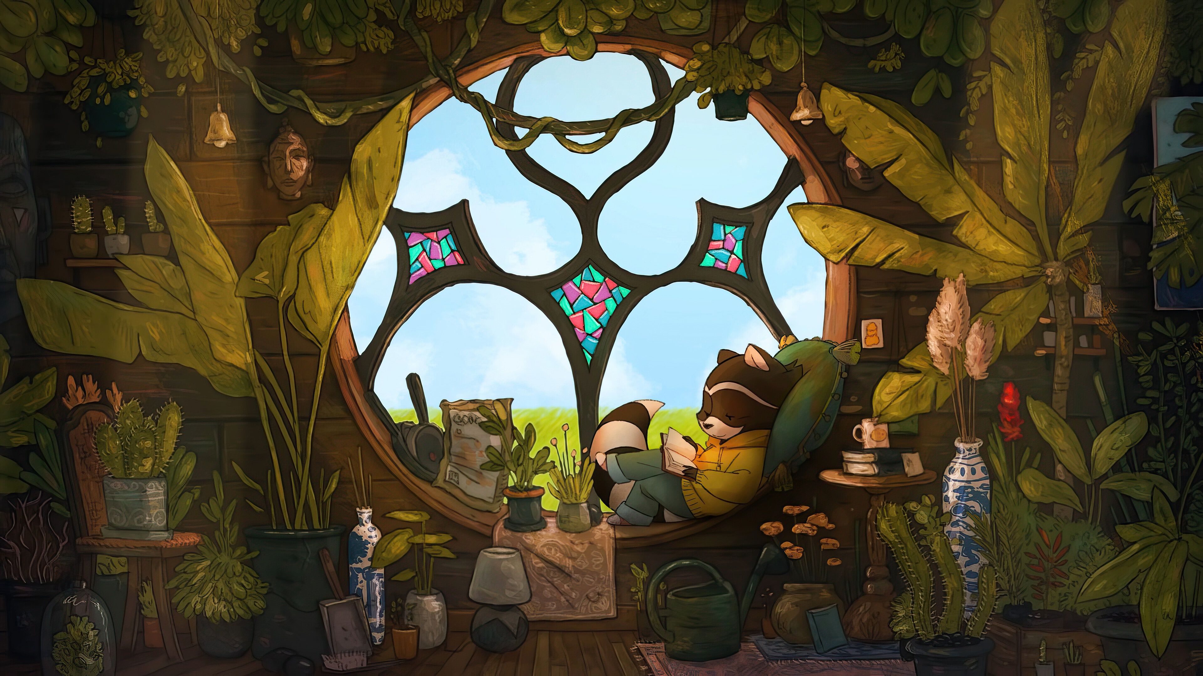 wallpaper, lofi, art, chillhop, raccoon, 4k, HD Gallery HD Wallpaper