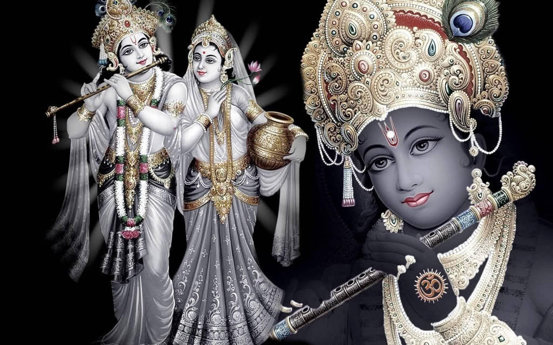 Download Monochrome Aesthetic Of Radha And Krishna Desktop Wallpaper