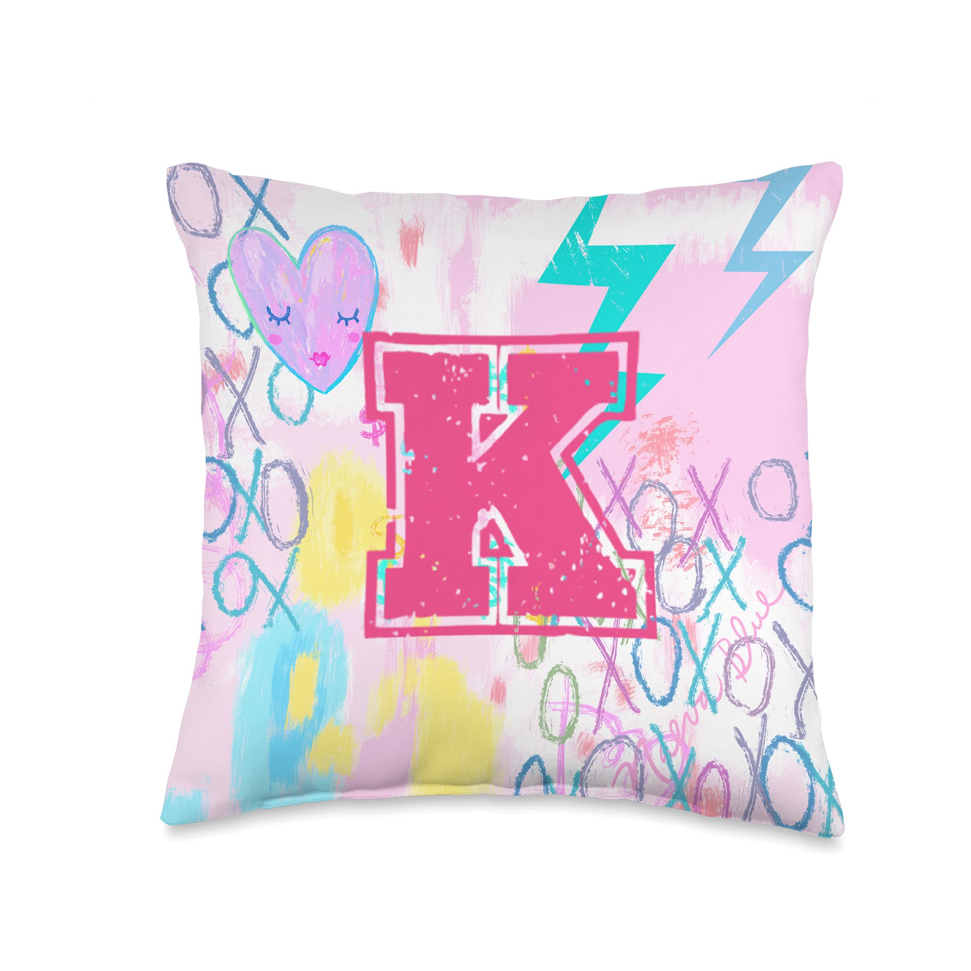 Pink Sky Preppy Art Decor Preppy Art, Letter K, Initial, Dorm Room Decor Throw Pillow, 16x Multicolor, Home & Kitchen