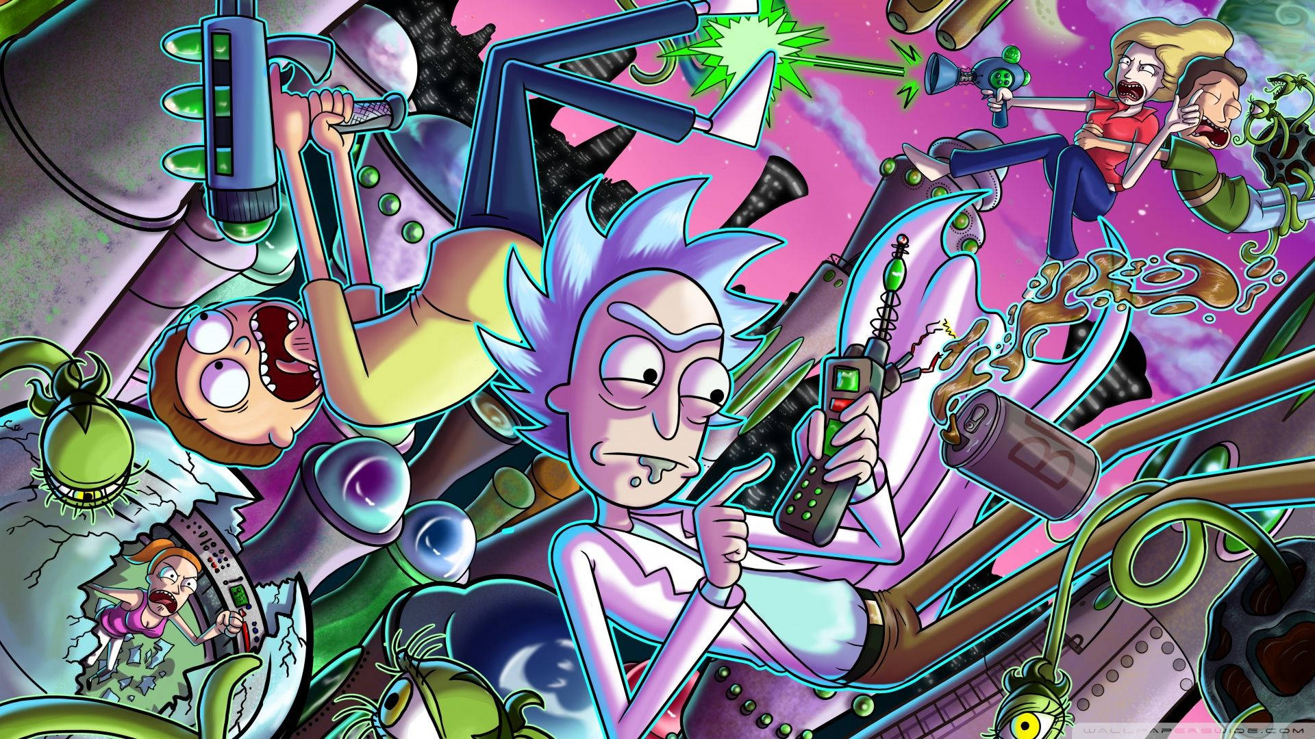 Download Rick And Morty Stoner Falling Amidst Chaos Wallpaper