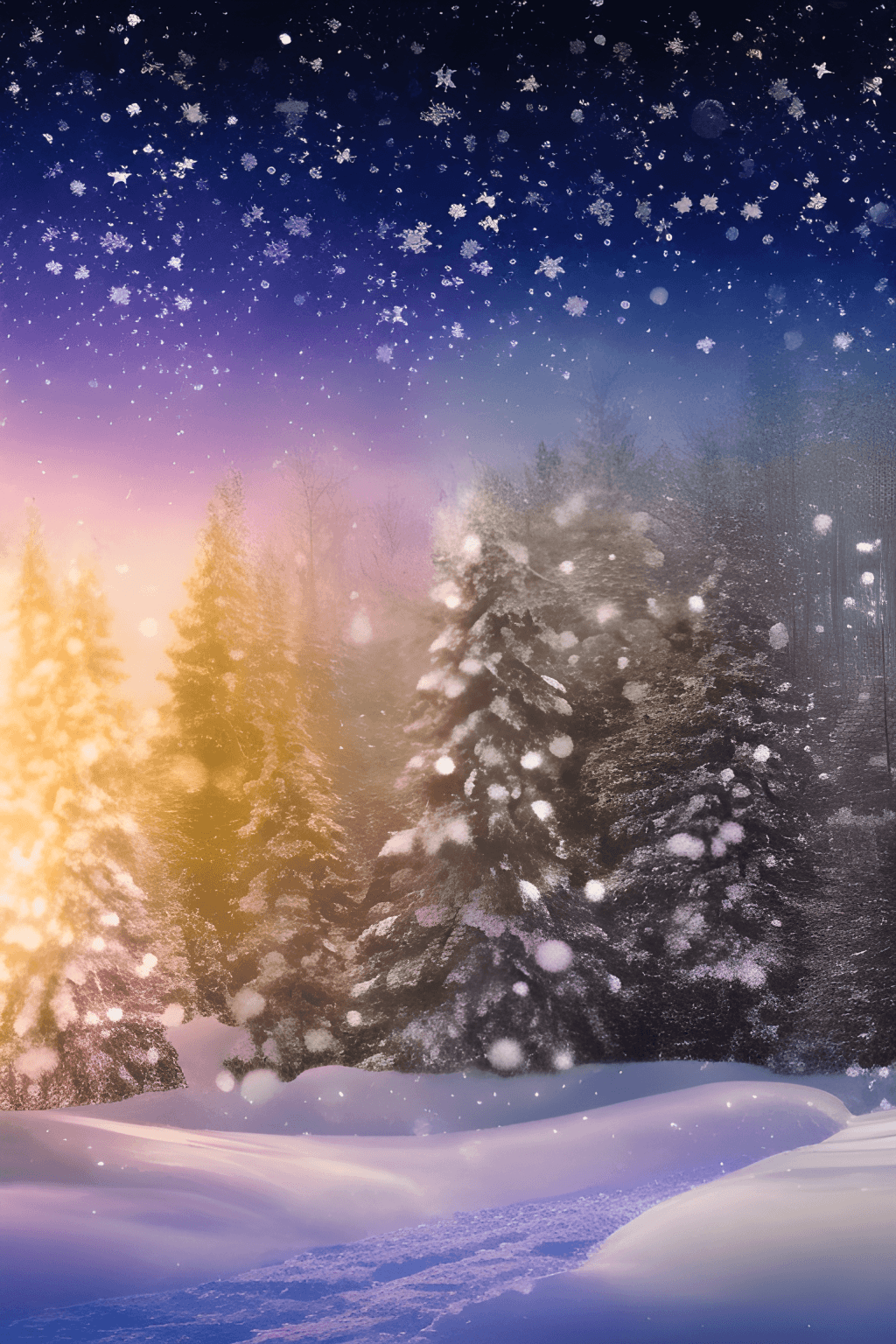 Winter Landscape with Fantasy Glow and Stars · Creative Fabrica