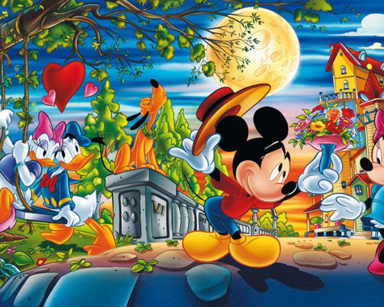 Valentine Day Cartoons Mickey With Minnie Mouse And Donald With Daisy Duck Disney Picture Love Couple Wallpaper HD 1920x1080, Wallpaper13.com