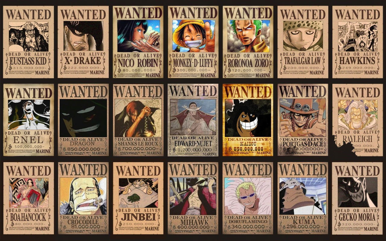 OnePiece Wanted List Wallpaper, One Piece Character Wanted Poster Collage Photo