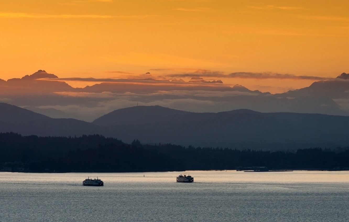 Wallpaper sunset, Washington, ship, boat, Seattle, ferry, ferries, Bremerton, wa, ferryboats image for desktop, section пейзажи