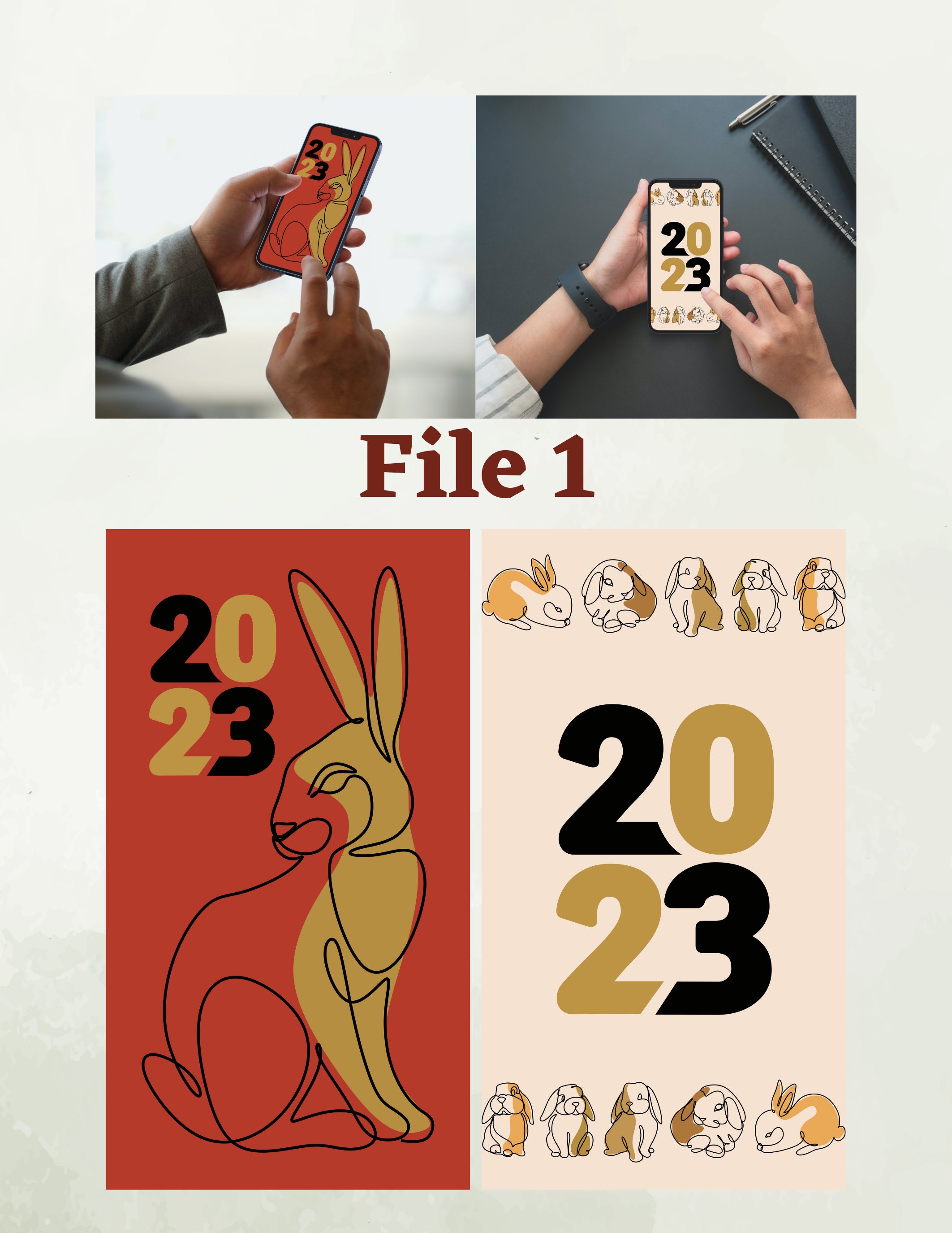 Year of the Rabbit Chinese New Year 2023 Set of 10 Phone Background Phone Wallpaper iPhone Android Samsung