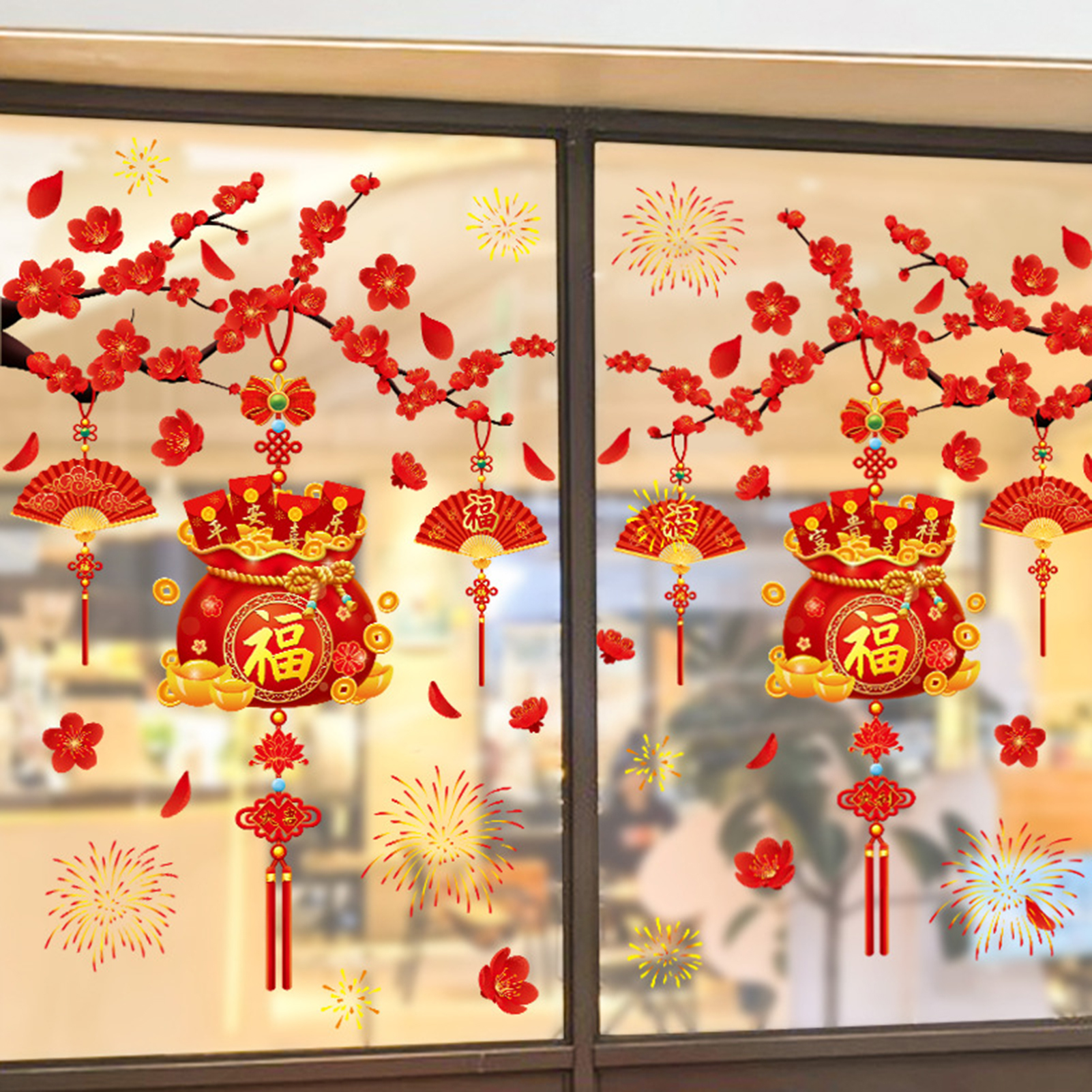 Chicmine Glass Sticker Festive Delightful Home Decoration Self Adhesive 2023 Year Of The Rabbit Fu Character Chinese Knot New Year Wallpaper For Living Room