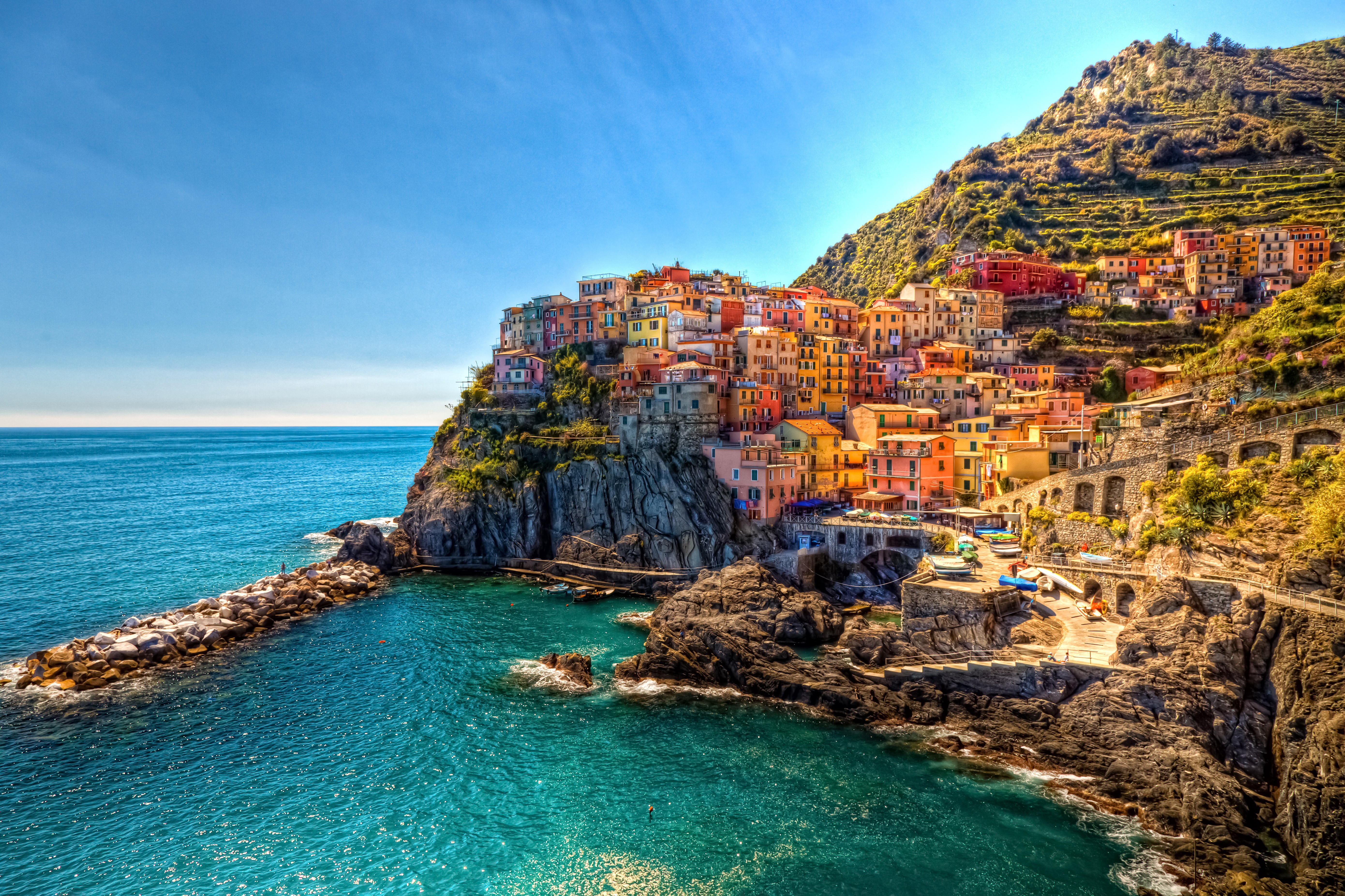 Manarola, Italy, building, HDR, sea, Cinque Terre, town Gallery HD Wallpaper