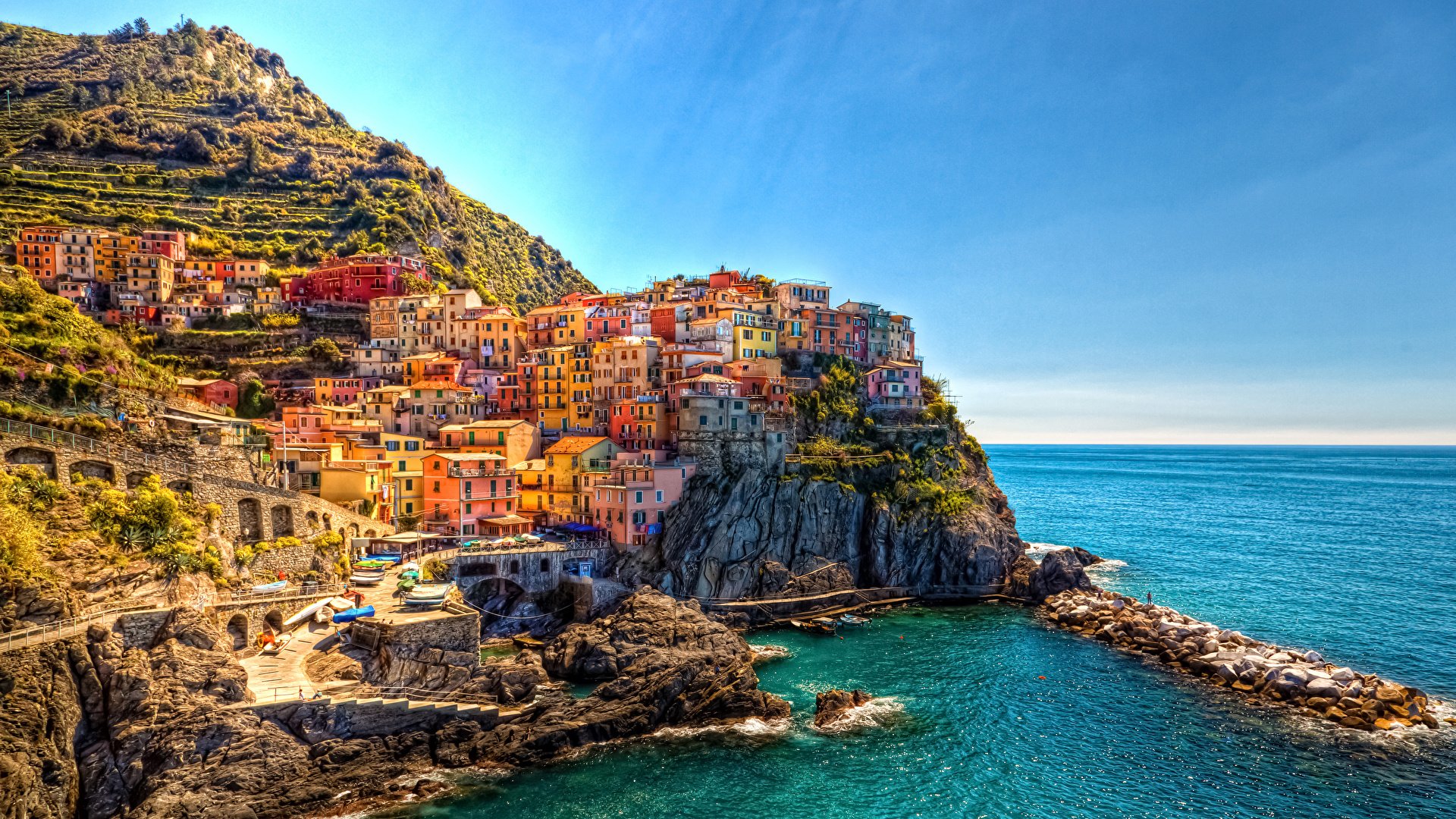 image Liguria Cinque Terre park Italy Manarola HDR Cliff 1920x1080