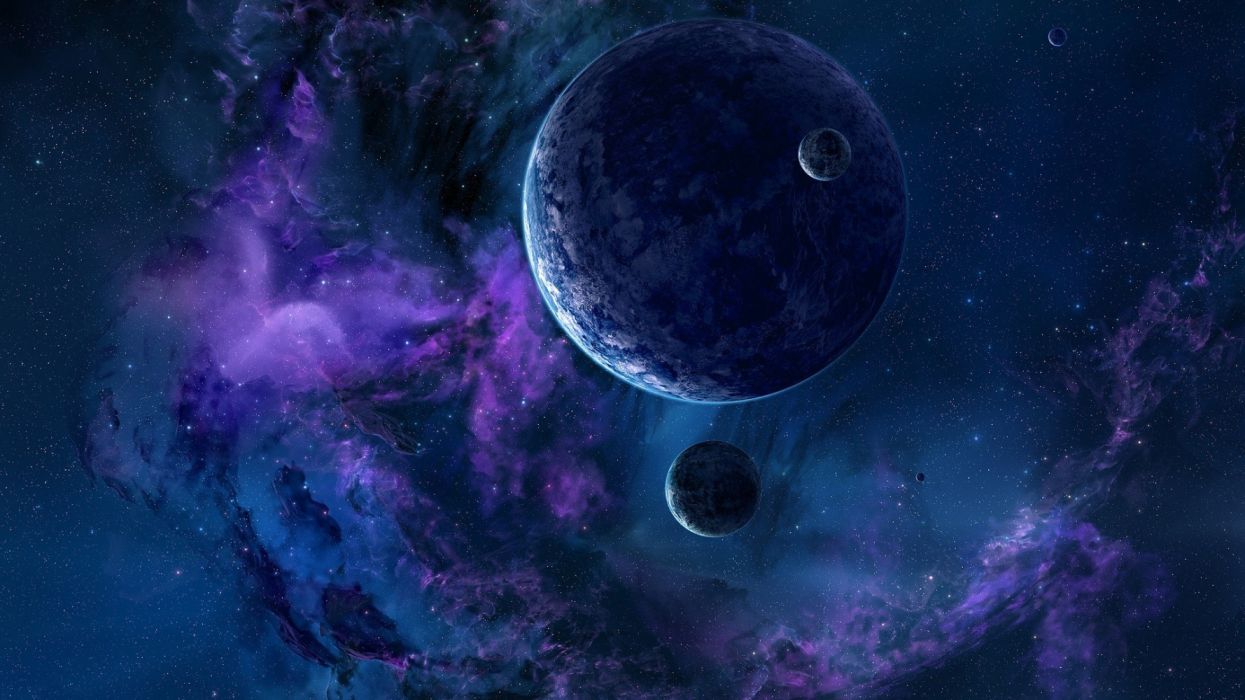 blue and purple planets