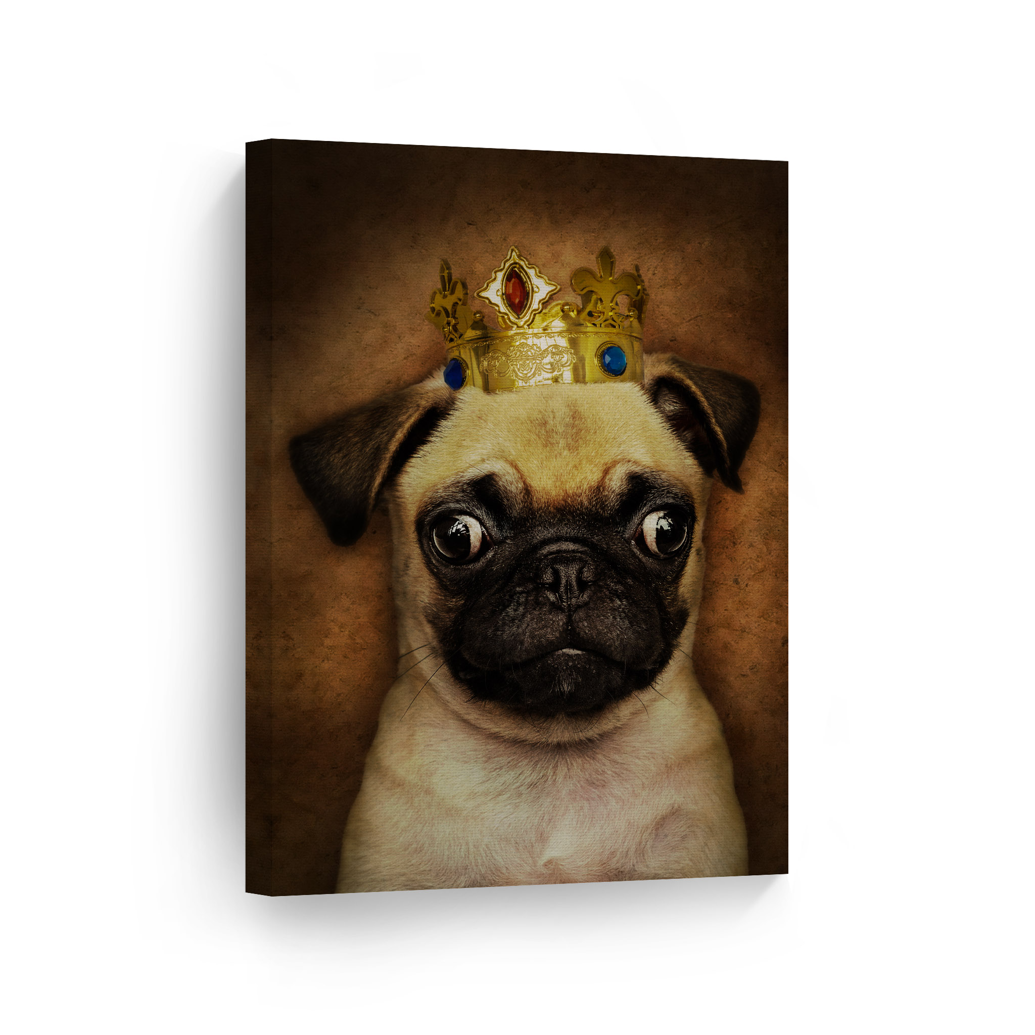 Smile Art Design Portrait of King Pug with Crown Animal Canvas Wall Art Print Pet Owner Dog Lover Mom Dad Gift Office Living Room Bedroom Bathroom Kids Baby Nursery Room Decor