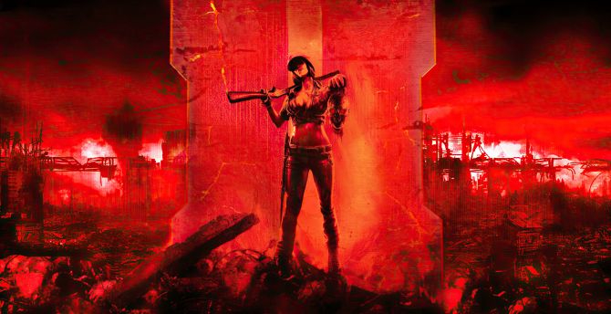 Wallpaper call of duty: black ops ii, girl character with gun, red desktop wallpaper, HD image, picture, background, bb909e
