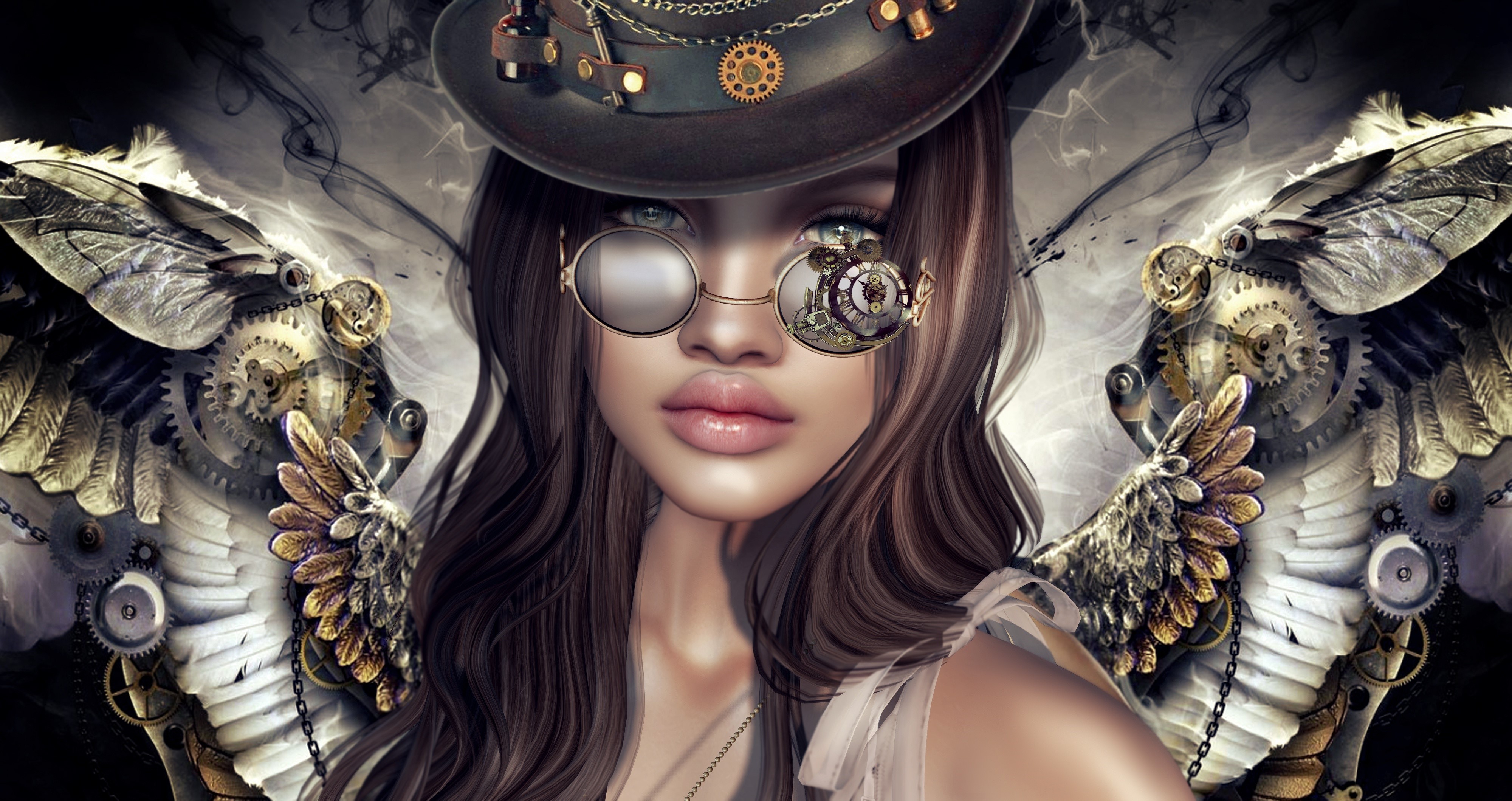4K, Steampunk, Angels, Glasses Gallery HD Wallpaper