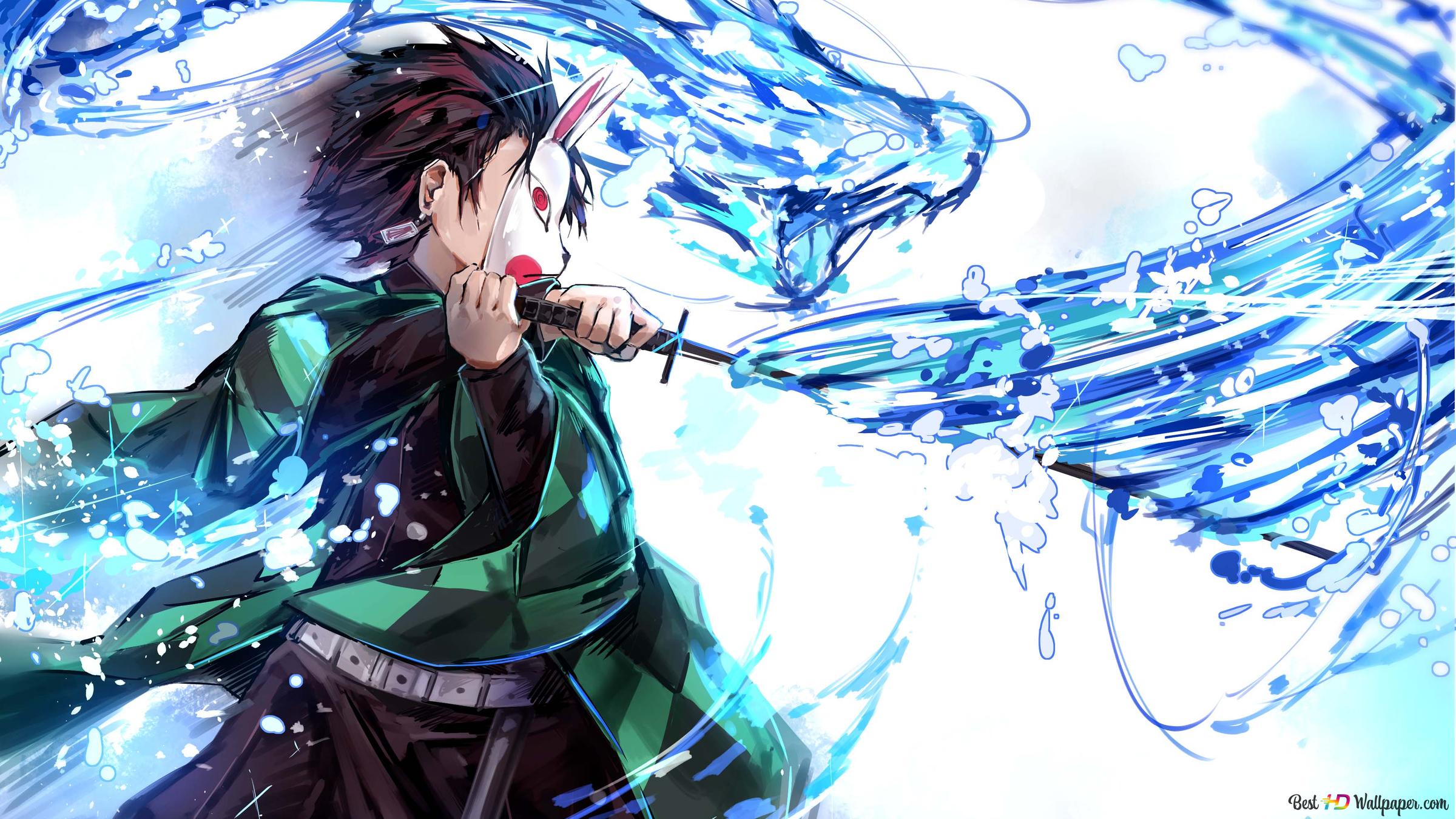 Demon Slayer: Tanjiro's water breathing- Dragon form 2K wallpaper download