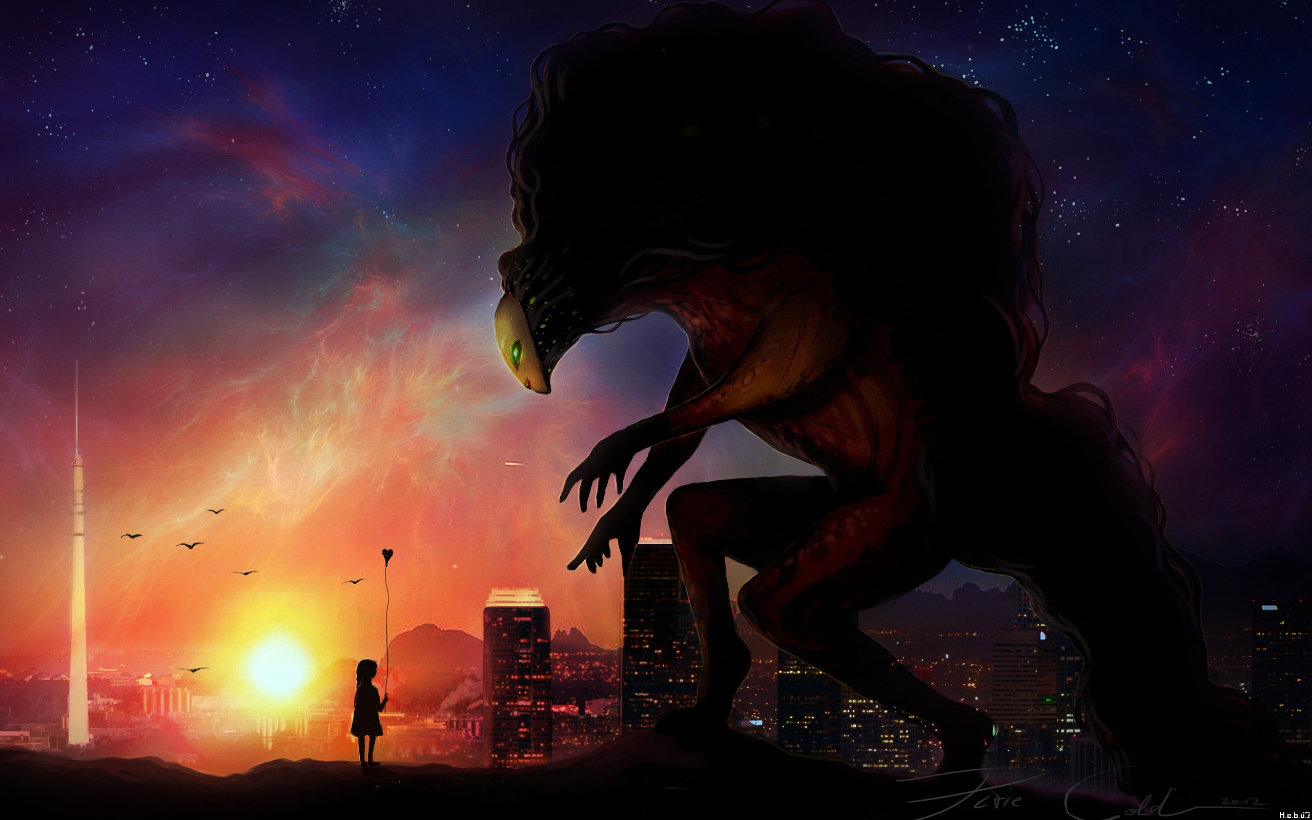 cartoons, Sunset, Hayao, Miyazaki, Monsters, Night, Tower, Spirited, Away, Digital, Art, Balloons Wallpaper HD / Desktop and Mobile Background