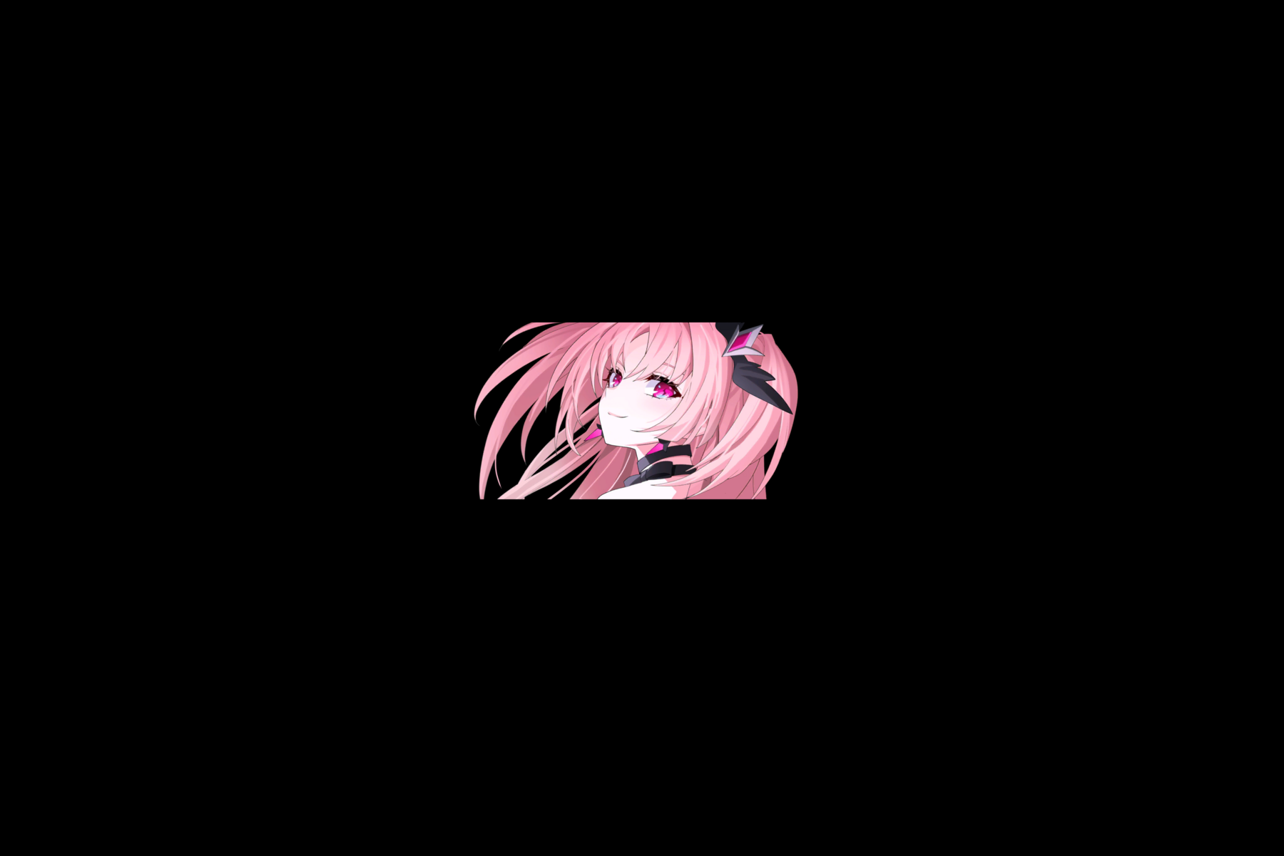 smiling, simple background, pink hair, pink eyes, anime girls, anime games, black background, minimalism Gallery HD Wallpaper